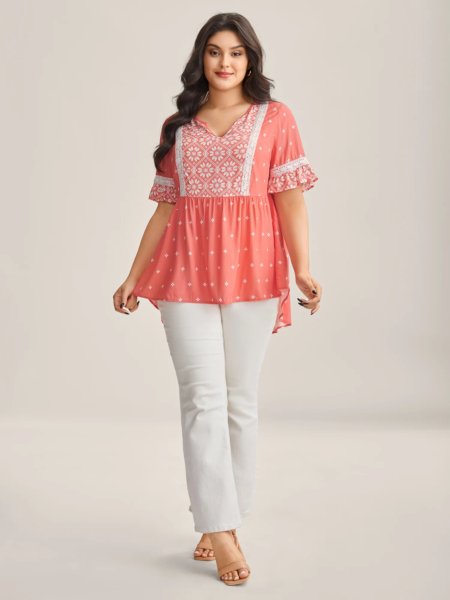 Boho Print Lace Babydoll Top - Image 4