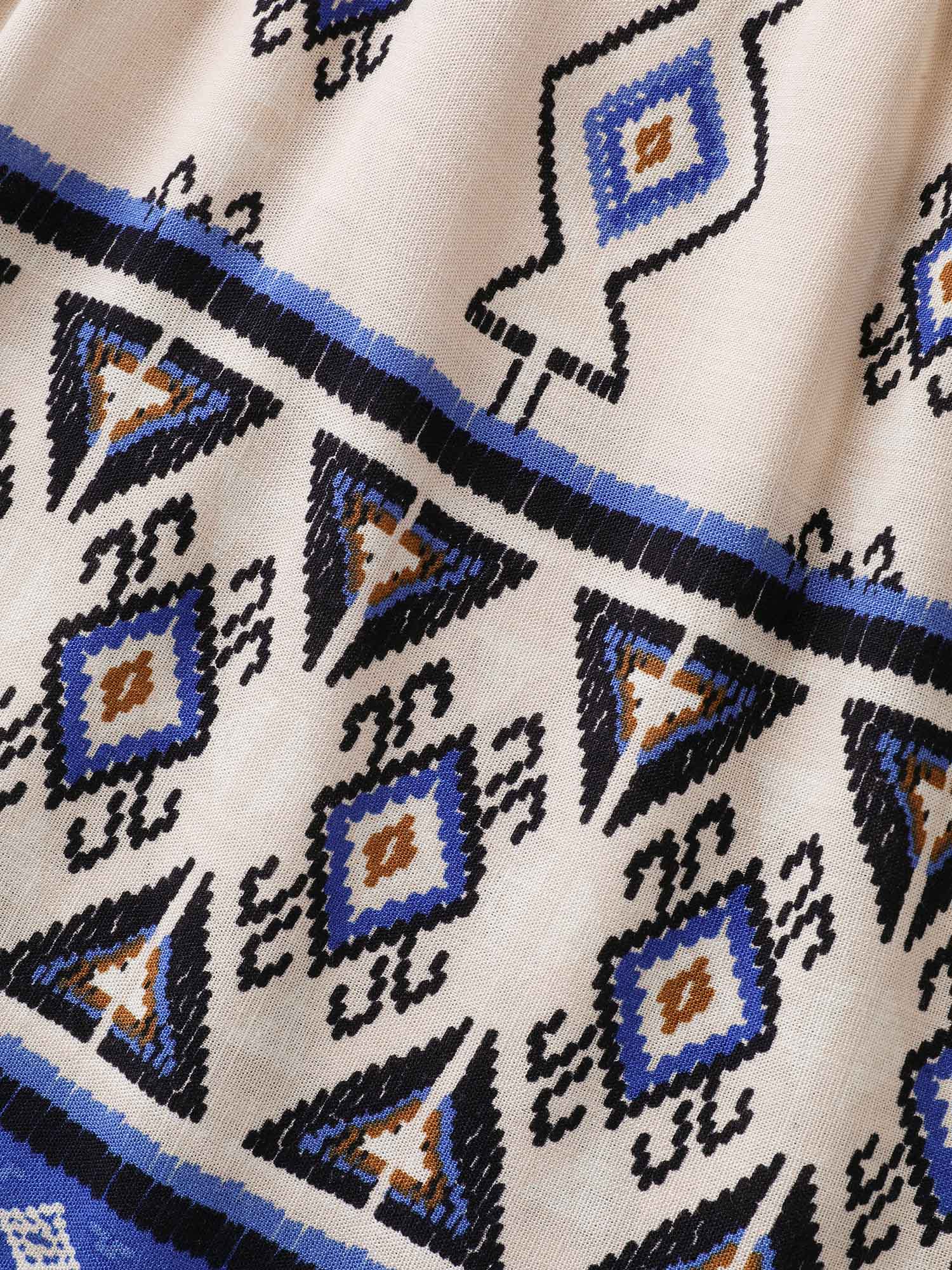 Boho Print Lace Detail Neck Tie Blouse - Image 6