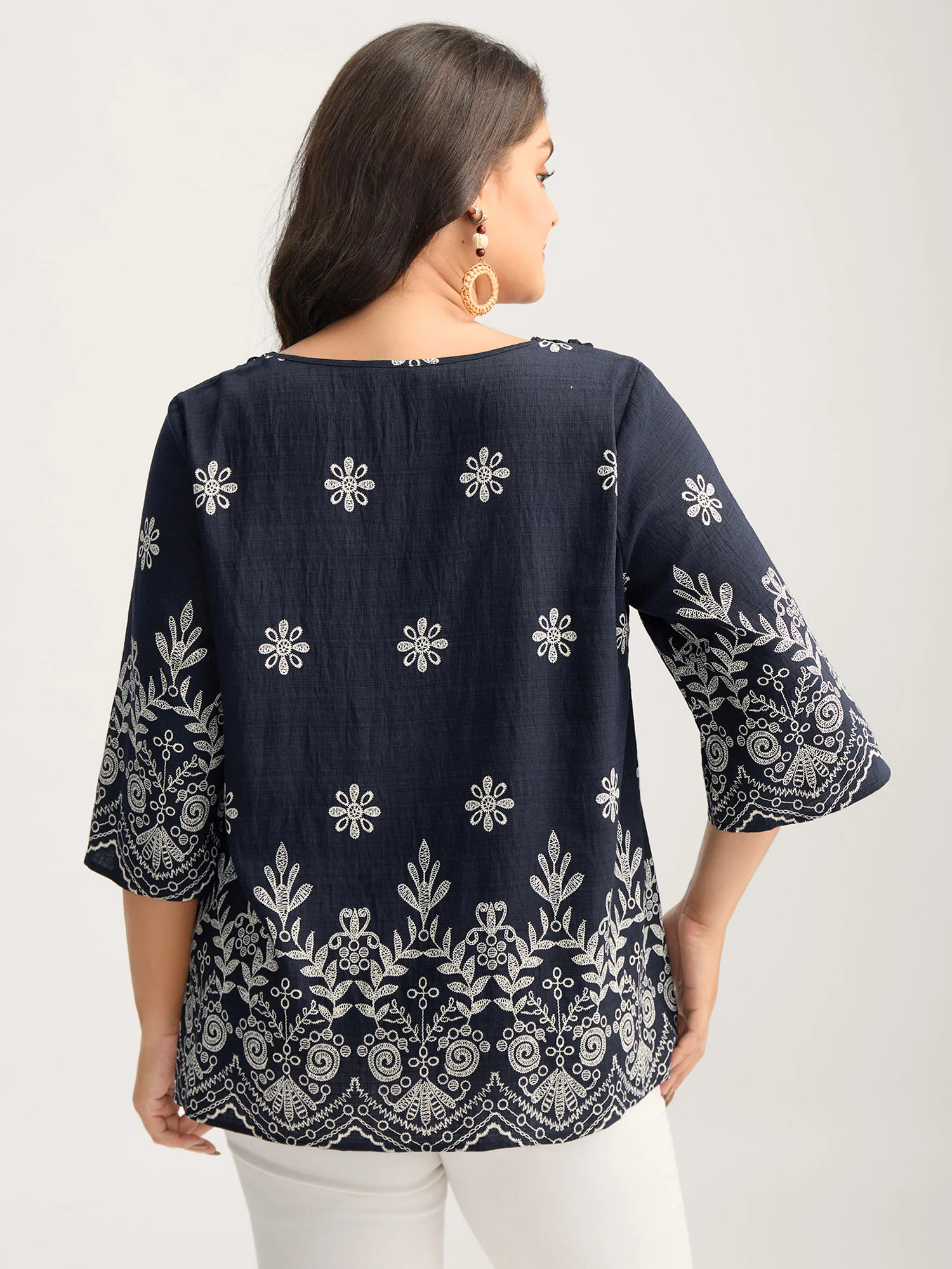 Boho Print Lace Neck Blouse - Image 4