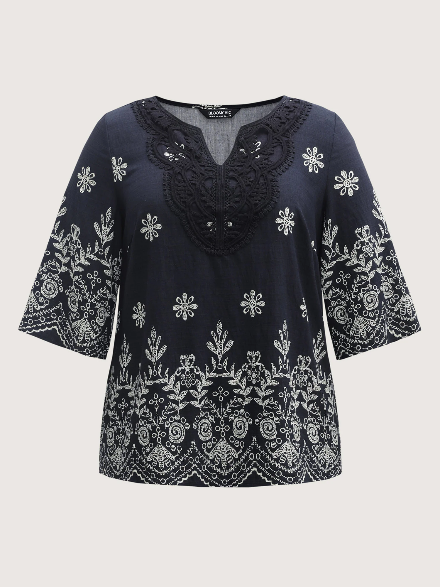 Boho Print Lace Neck Blouse - Image 7