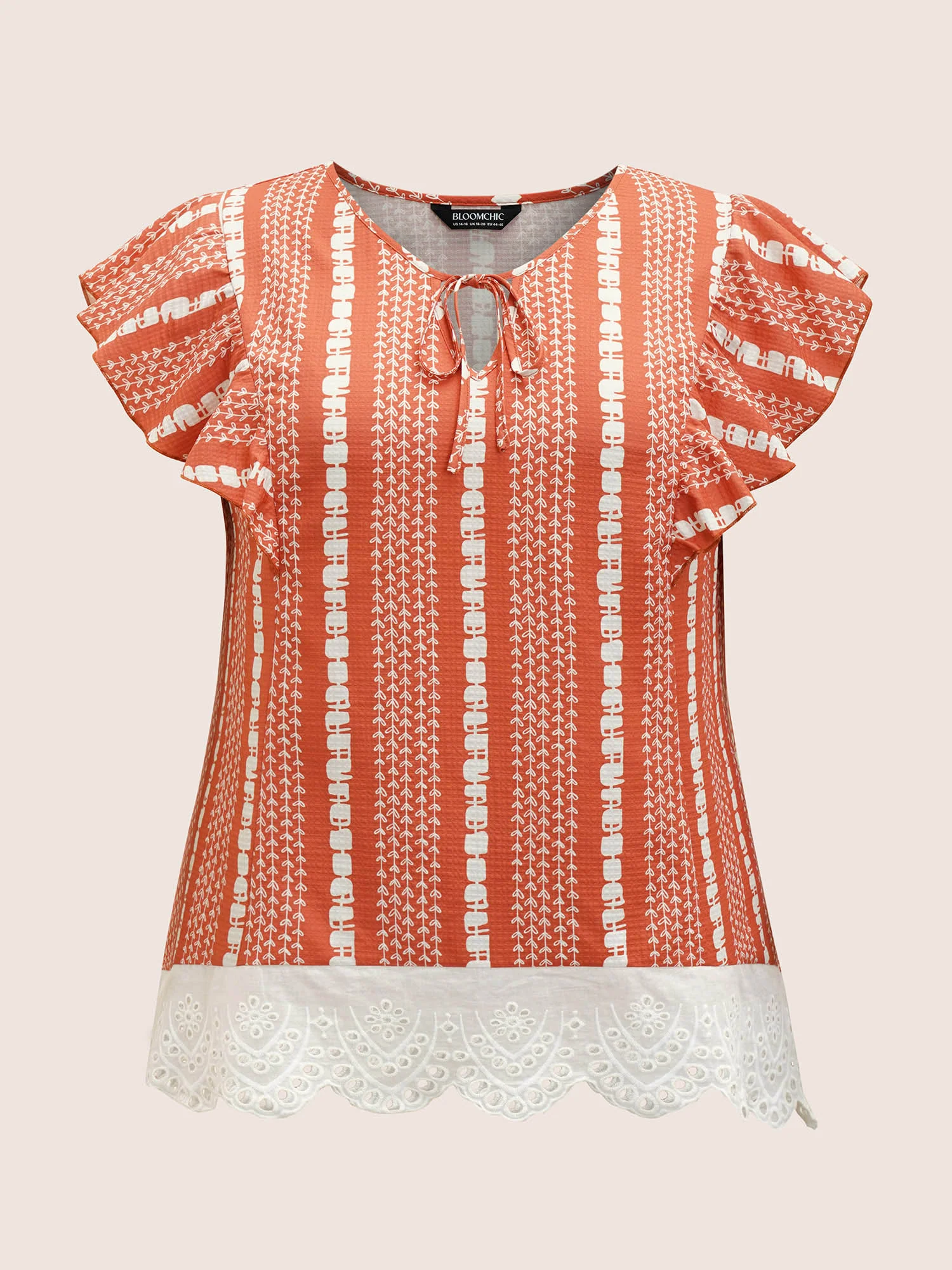 Boho Print Lace Panel Cap Sleeve Blouse - Image 8