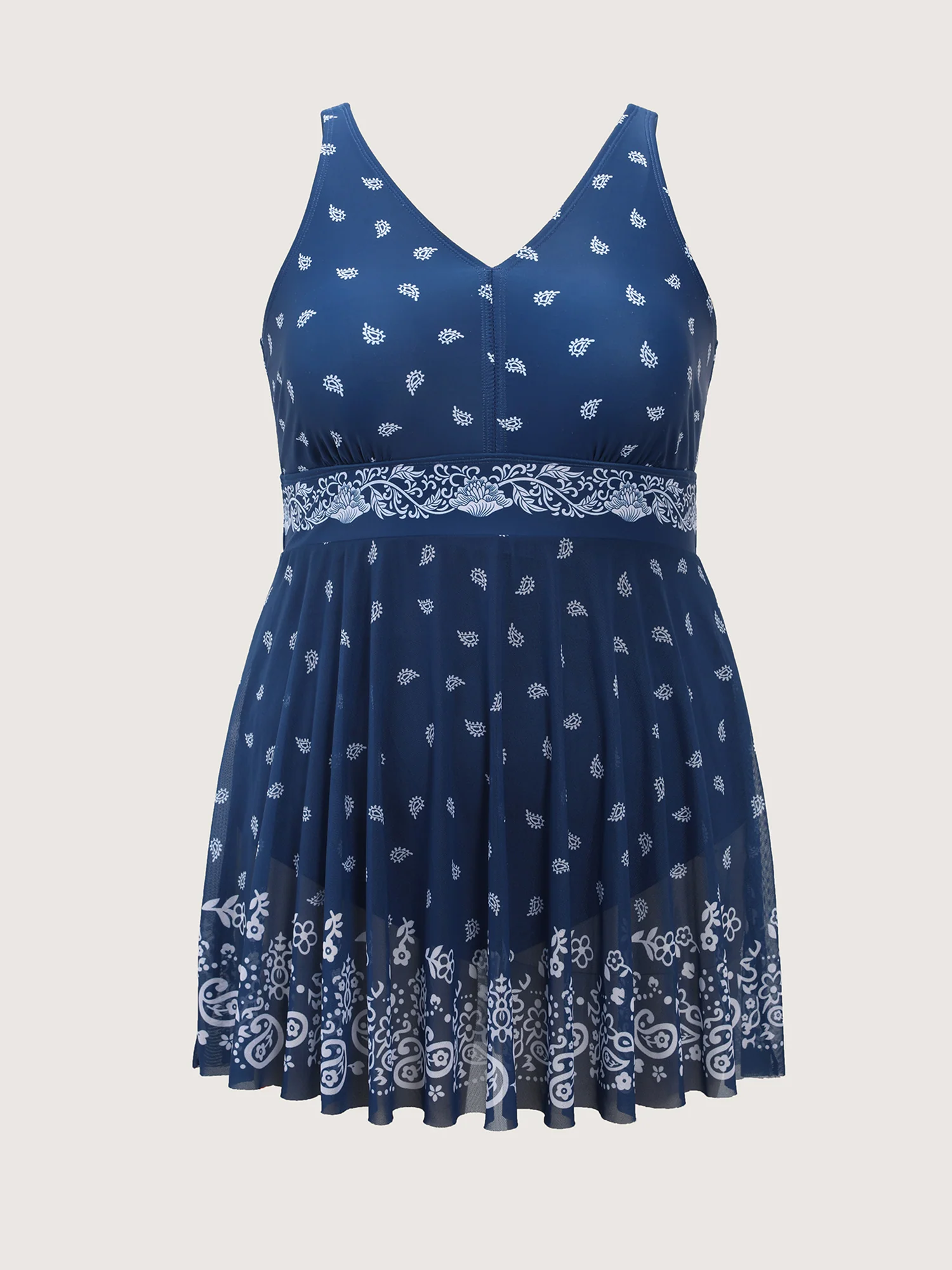 Boho Print Mesh Cinched-Flared Swim Dress - Image 6