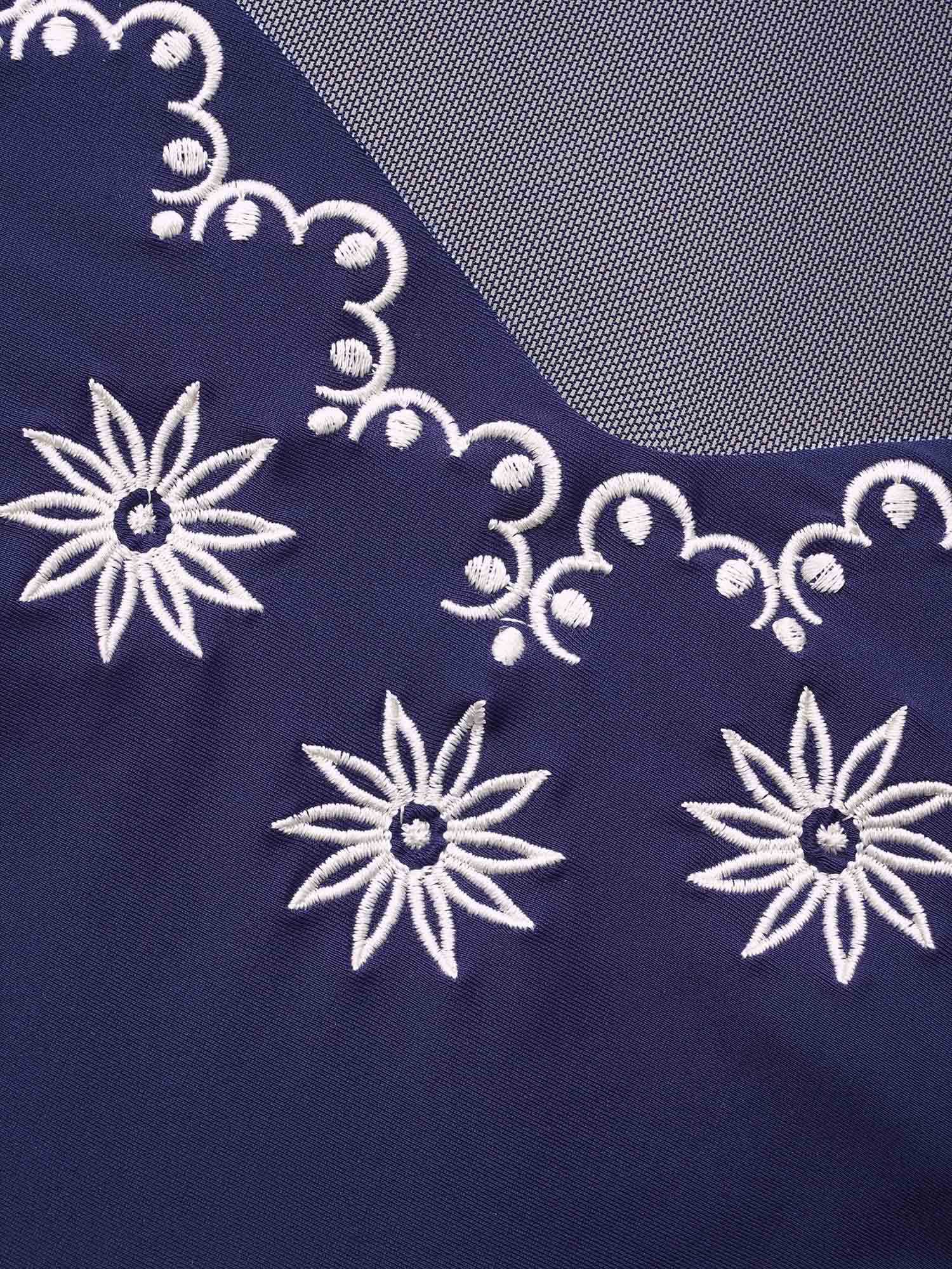 Floral Embroidered Mesh Patchwork Ruched One Piece Swimsuit - Image 5
