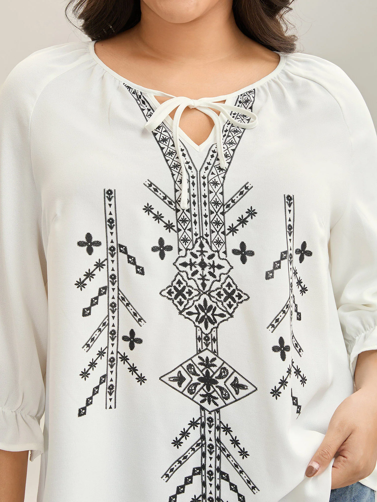 Boho Print Neck Tassels Shirt - Image 2