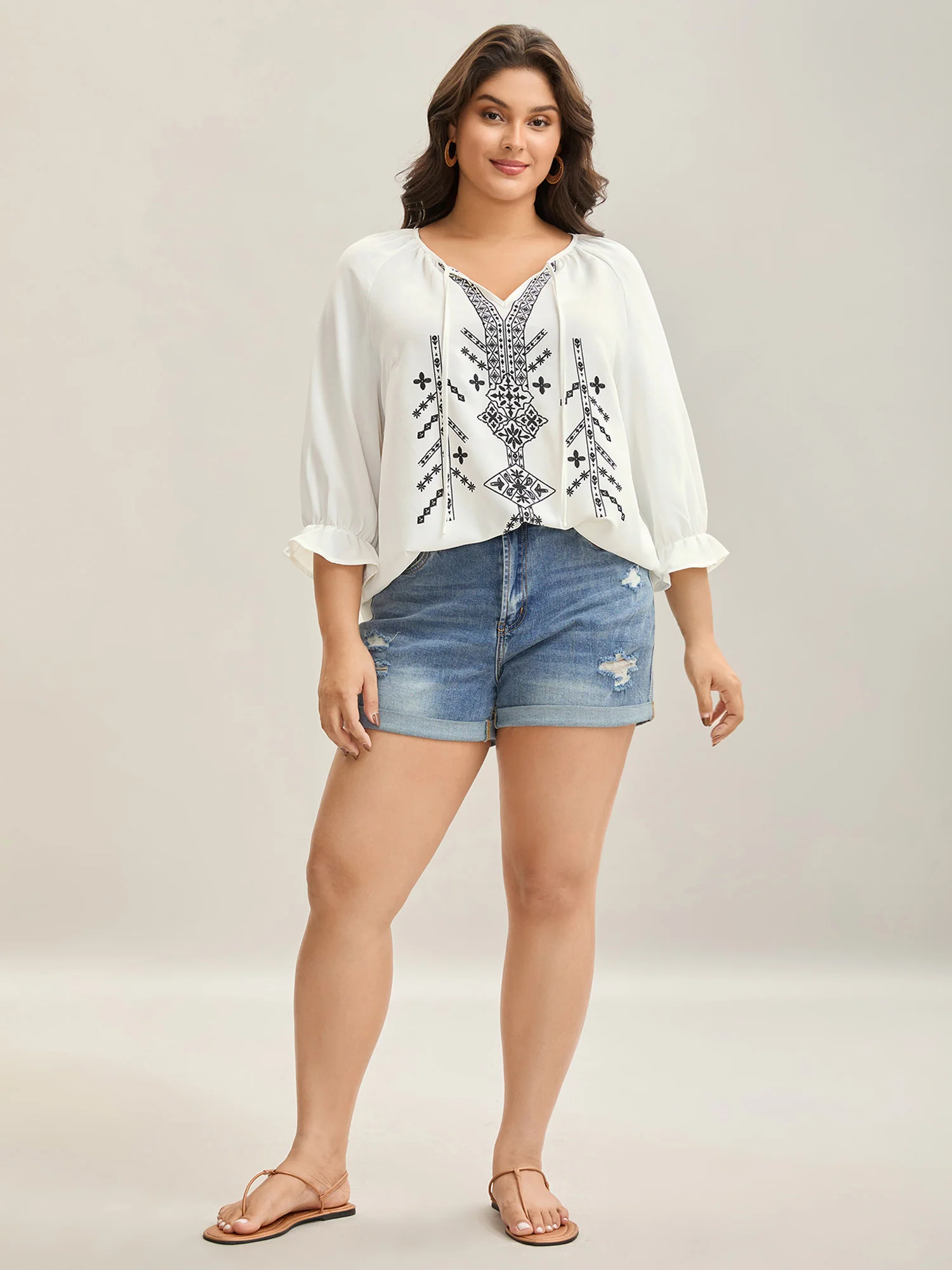Boho Print Neck Tassels Shirt - Image 3