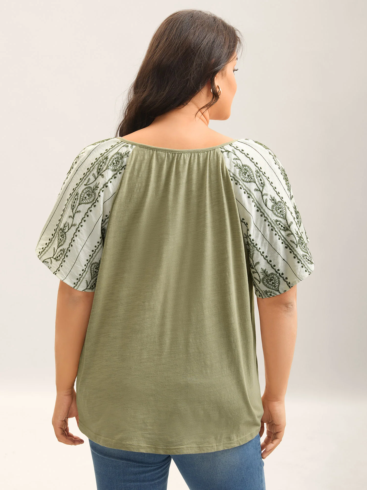 Boho Print Neck Tie Plain Top - Image 4