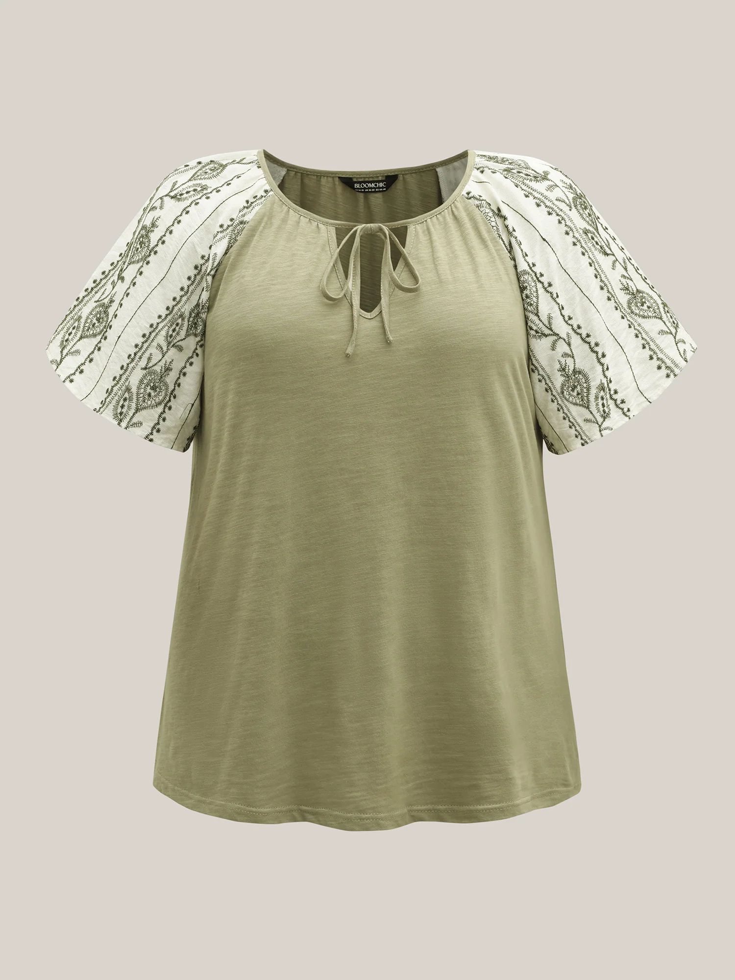 Boho Print Neck Tie Plain Top - Image 5