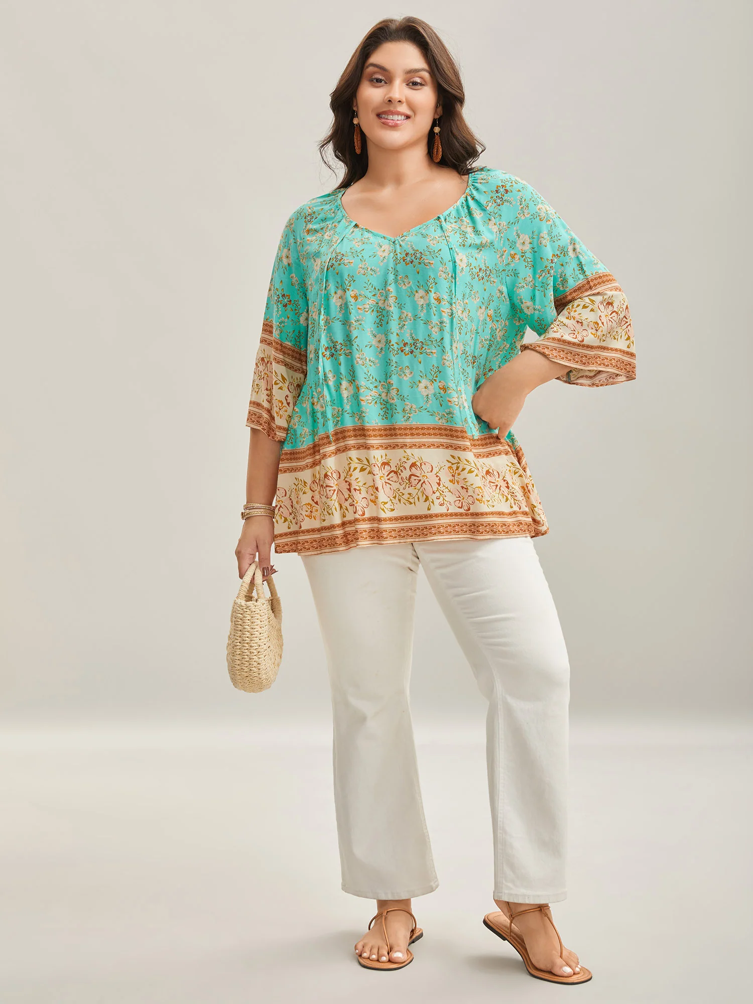 Boho Print Neck Ties Relaxed Fit Shirt - Image 3