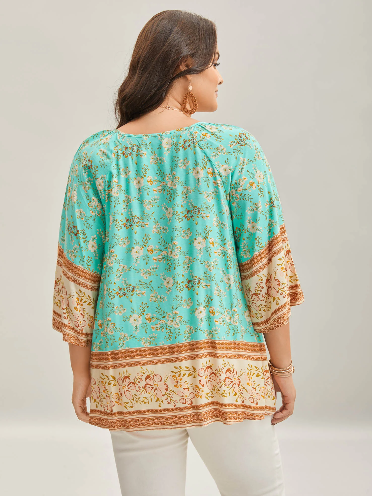 Boho Print Neck Ties Relaxed Fit Shirt - Image 4