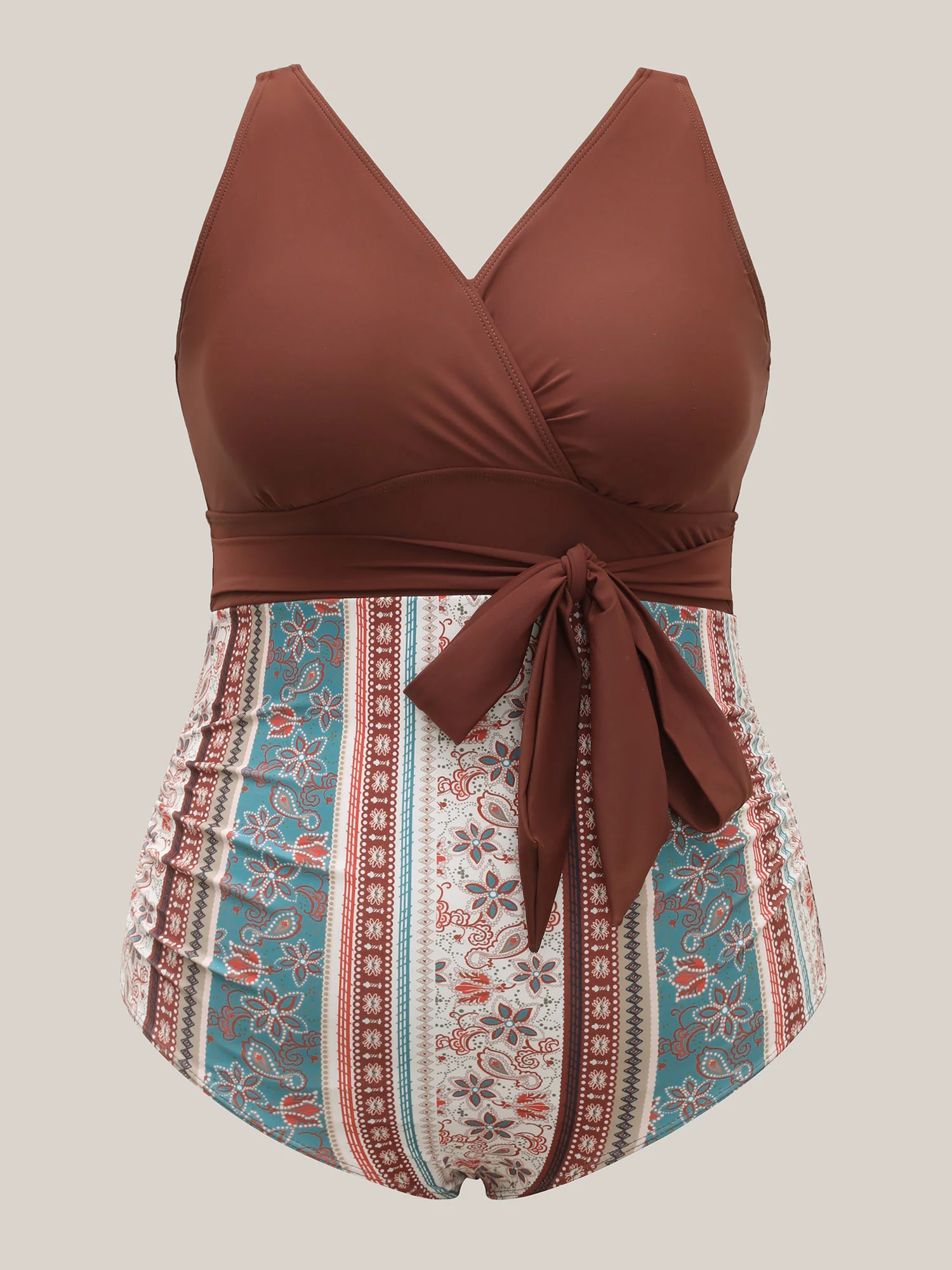Boho Print Non-Removable Belt One-Piece Swimsuit - Image 5