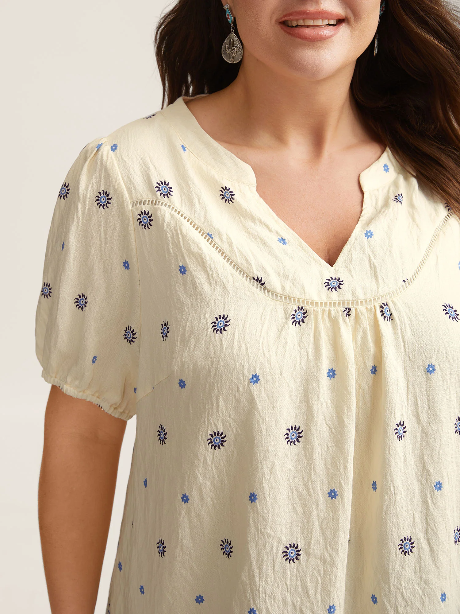 Boho Print Notched Collar Blouse - Image 2
