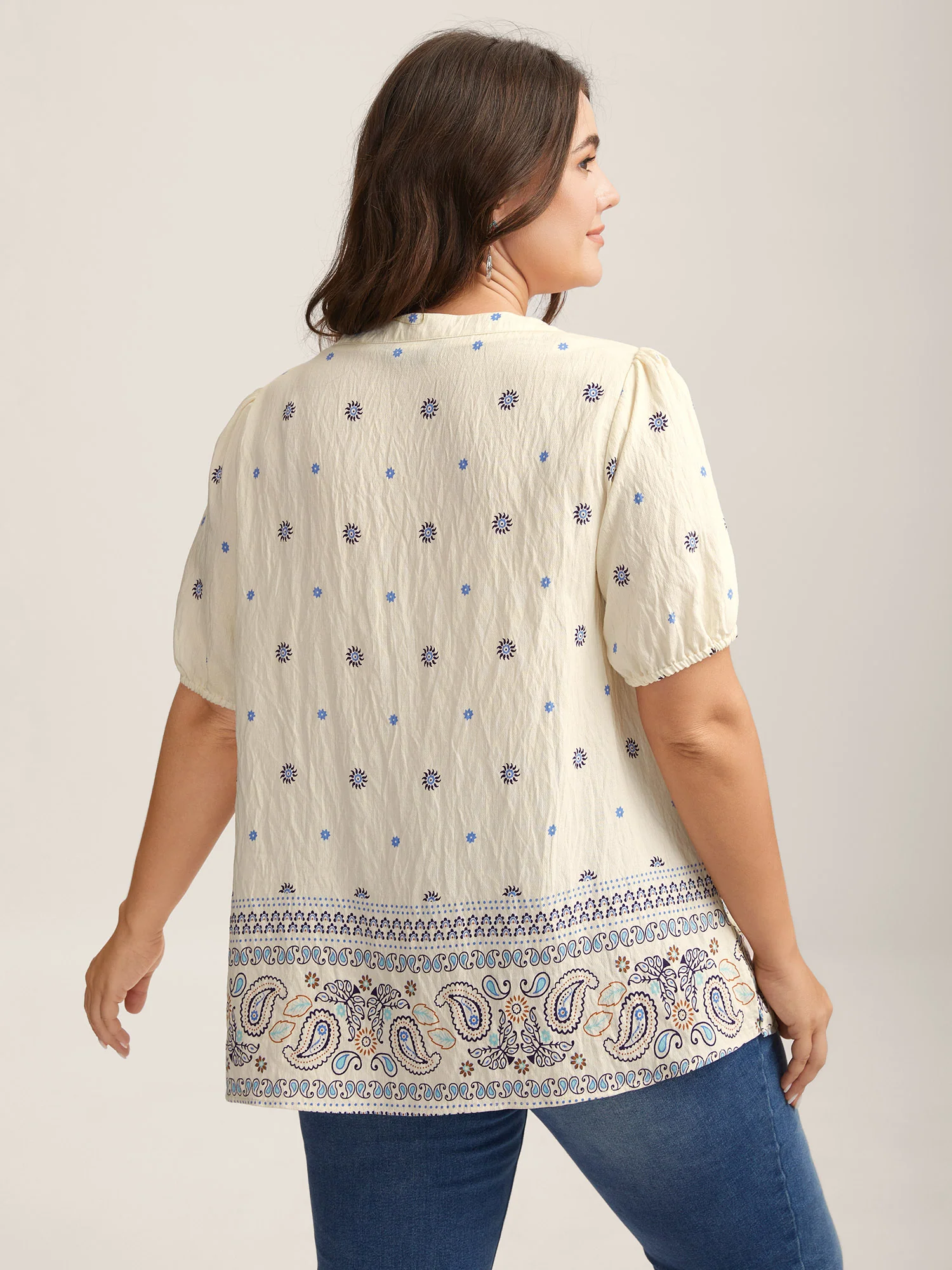 Boho Print Notched Collar Blouse - Image 4
