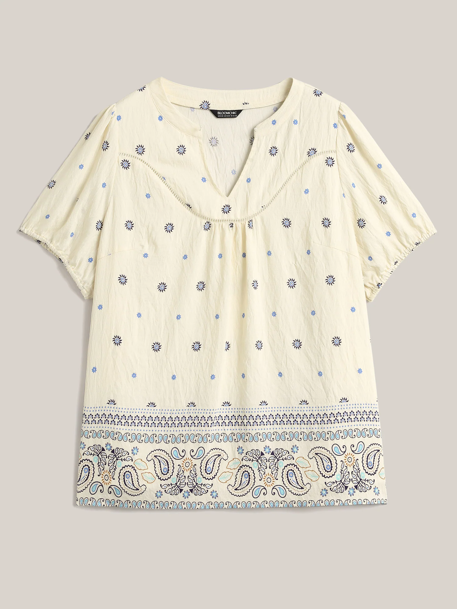 Boho Print Notched Collar Blouse - Image 5