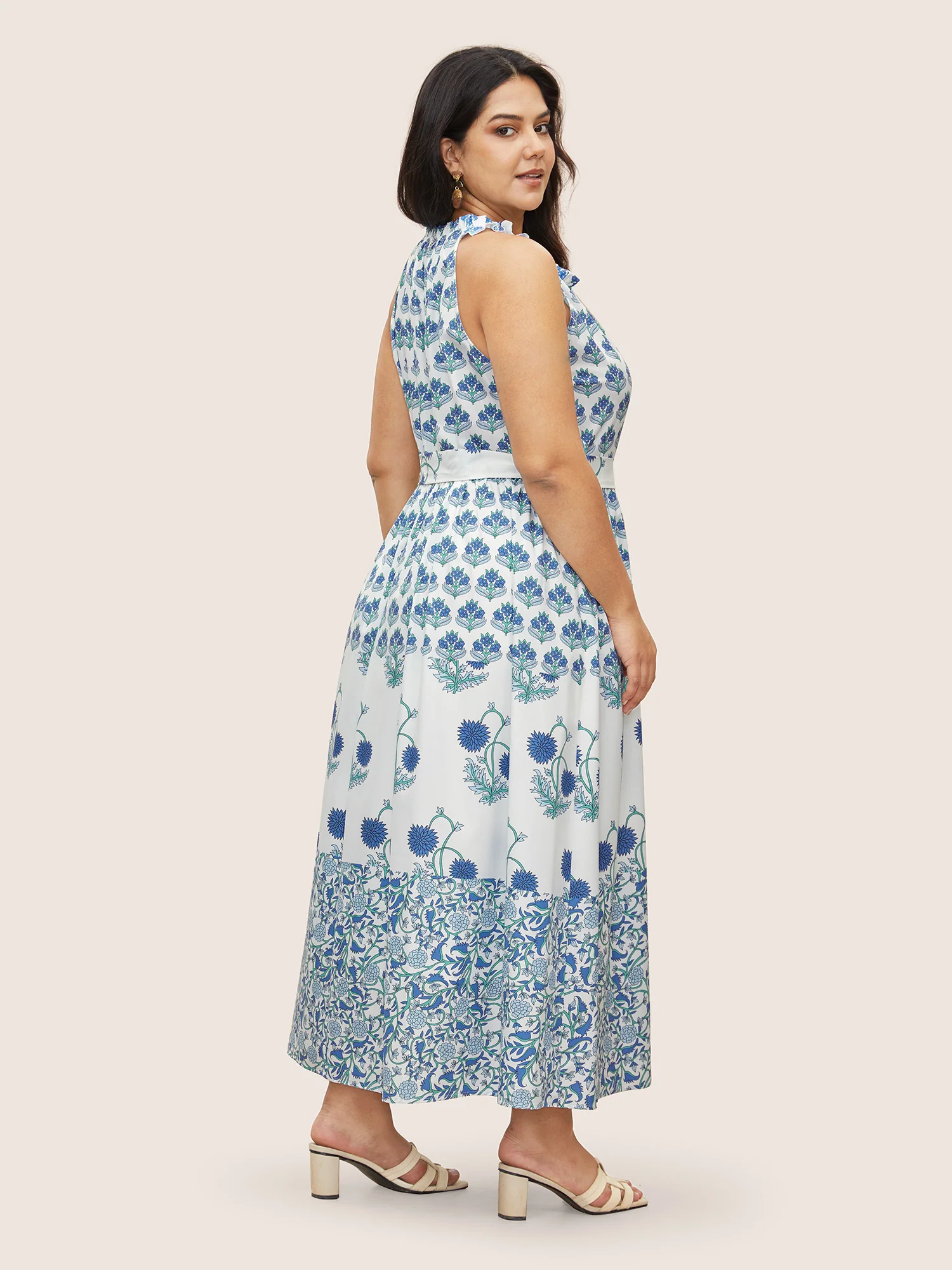Boho Print Notched Collar Tassel Sleeveless Dress - Image 4