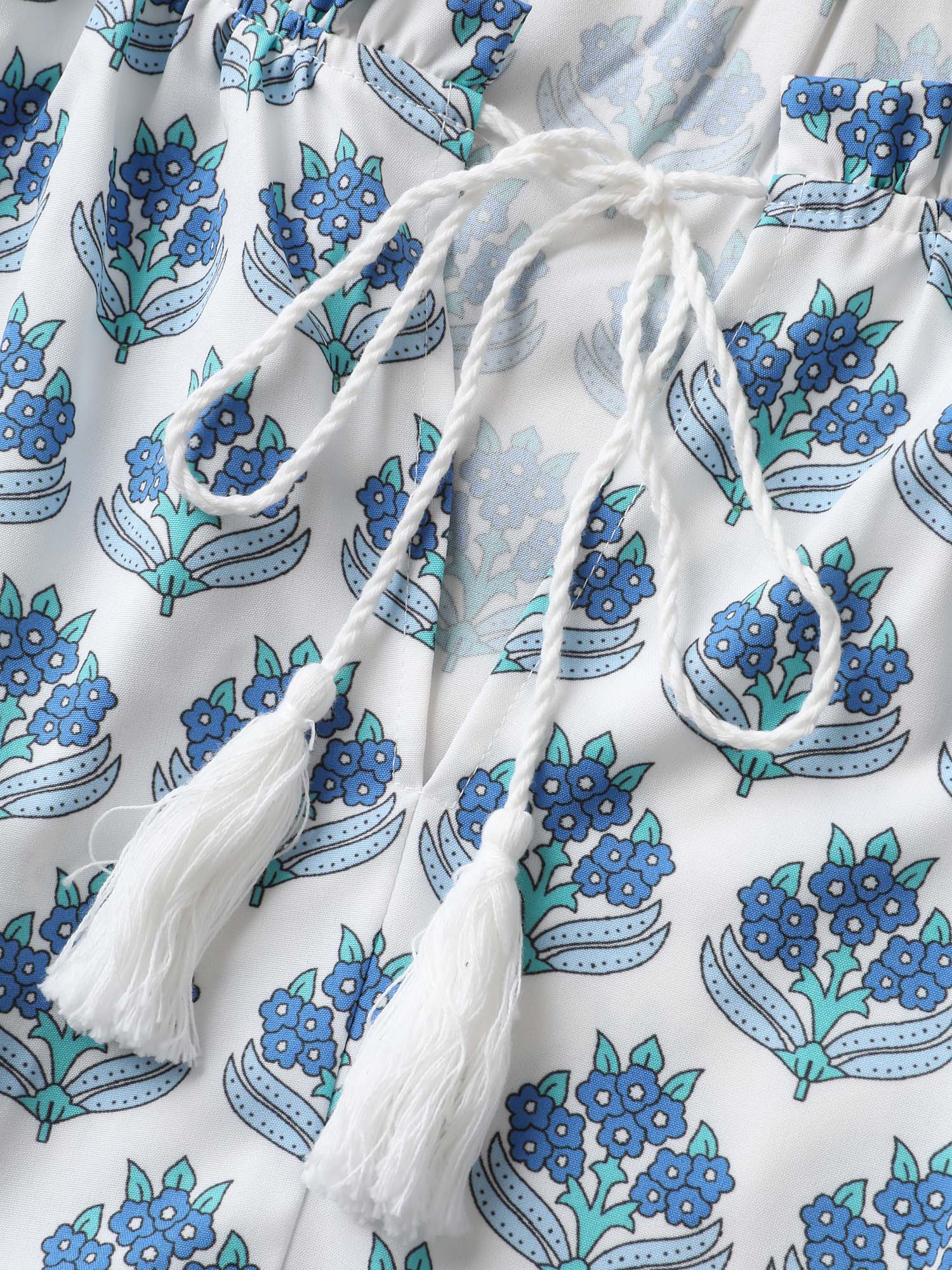 Boho Print Notched Collar Tassel Sleeveless Dress - Image 5