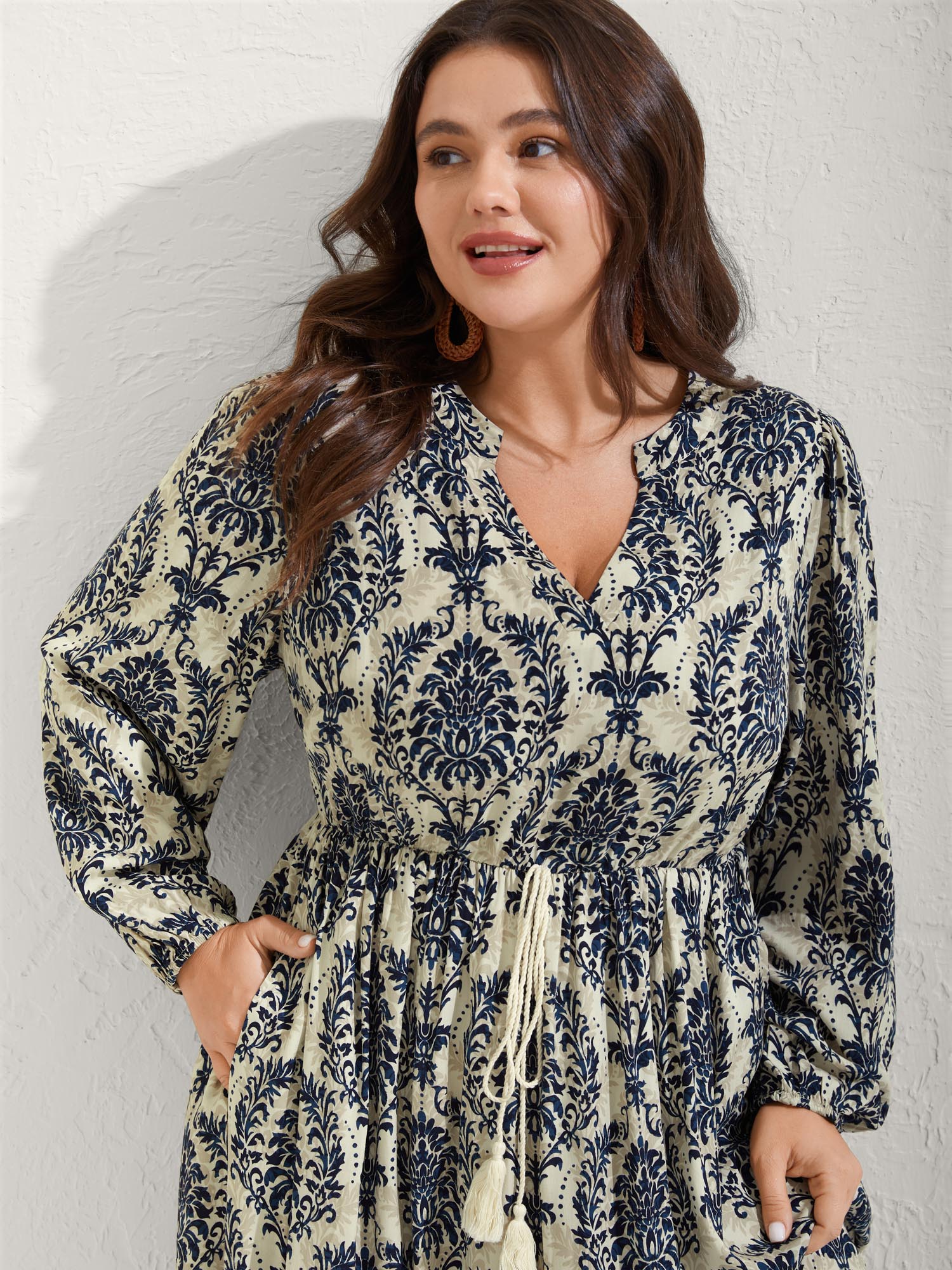 Boho Print Notched Tie Knot Maxi Dress - Image 2