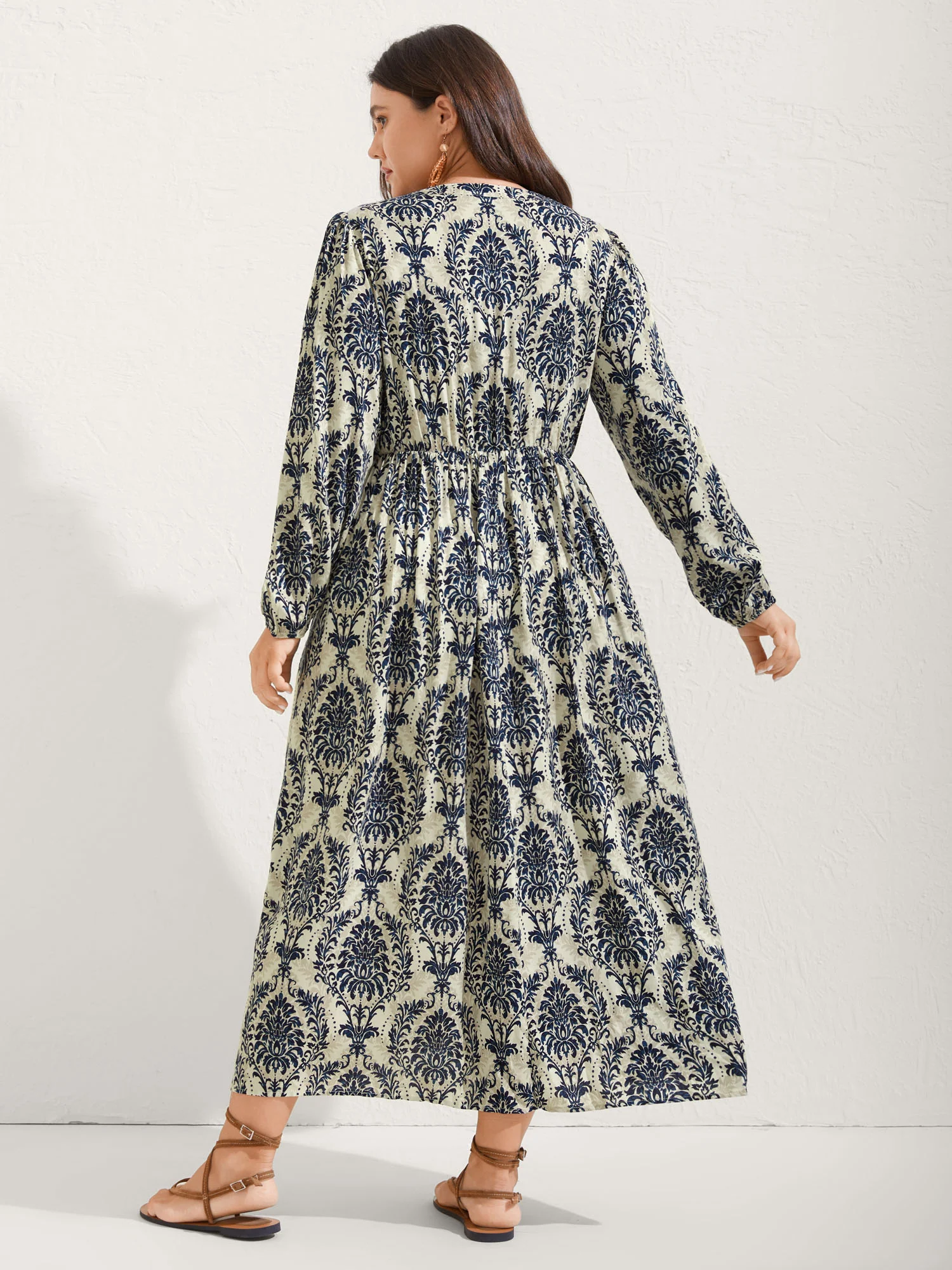 Boho Print Notched Tie Knot Maxi Dress - Image 4