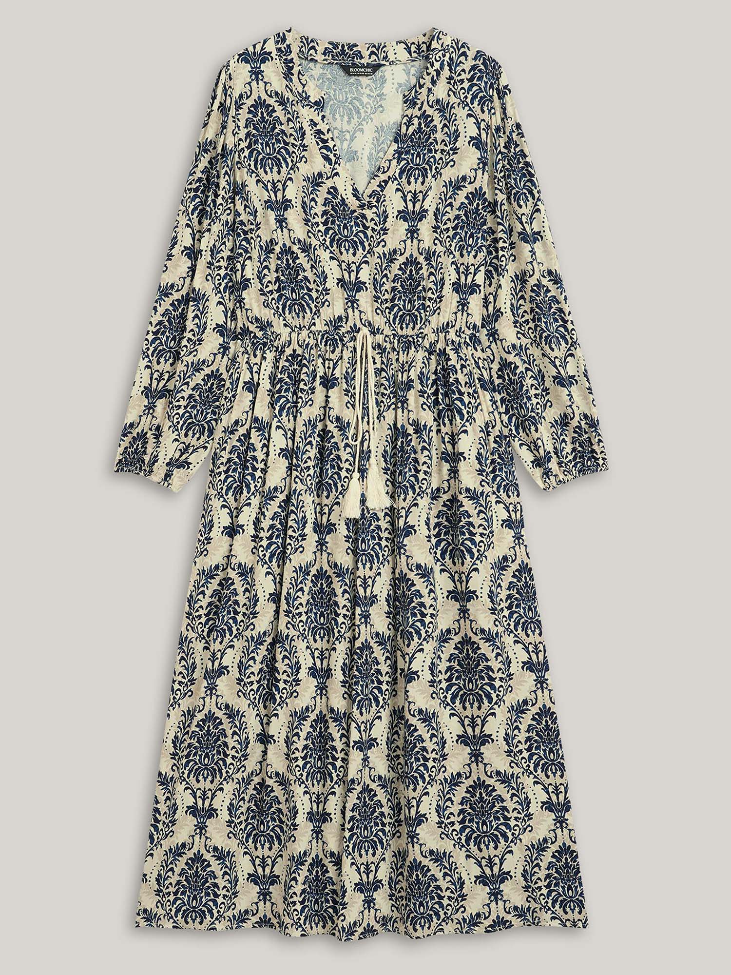 Boho Print Notched Tie Knot Maxi Dress - Image 5