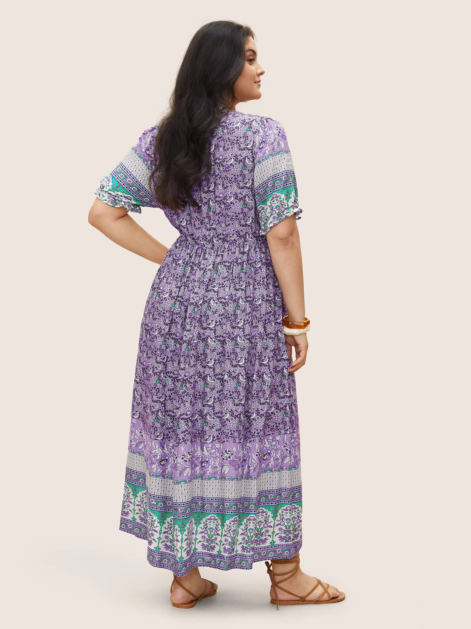 Boho Print Notched Ties Tassel Trim Dress - Image 19