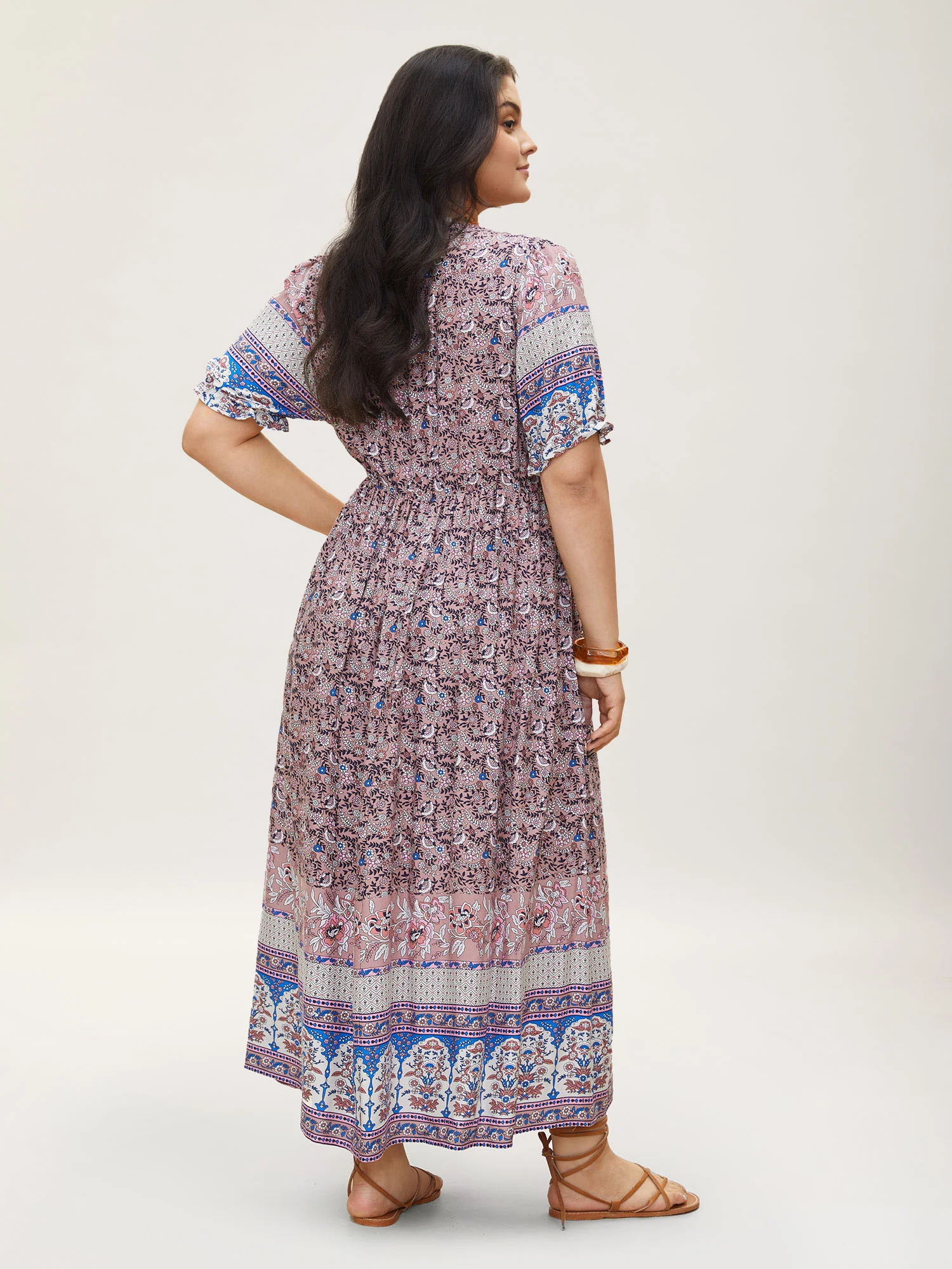 Boho Print Notched Ties Tassel Trim Dress - Image 7