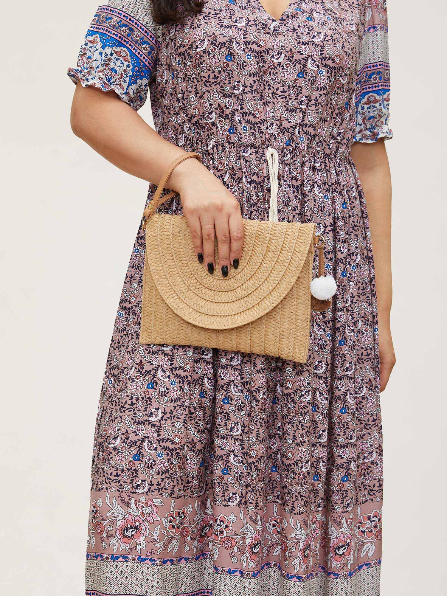 Boho Print Notched Ties Tassel Trim Dress - Image 9