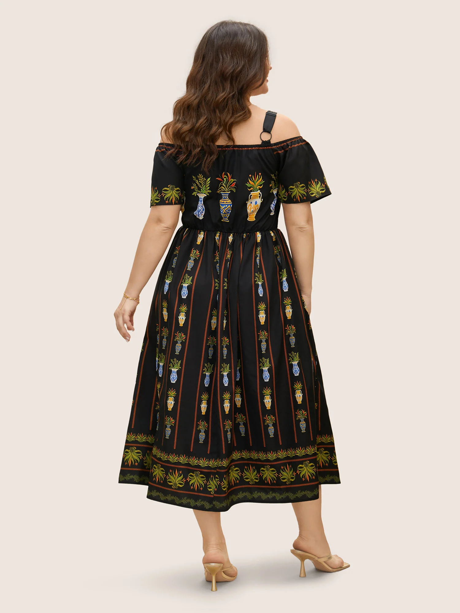 Boho Print Off Shoulder Woven Ribbon Dress - Image 4
