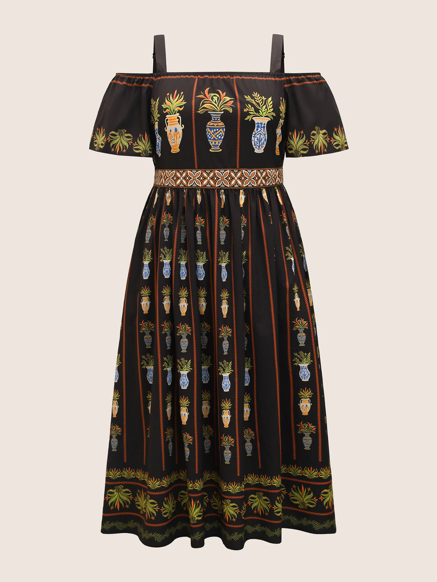 Boho Print Off Shoulder Woven Ribbon Dress - Image 7