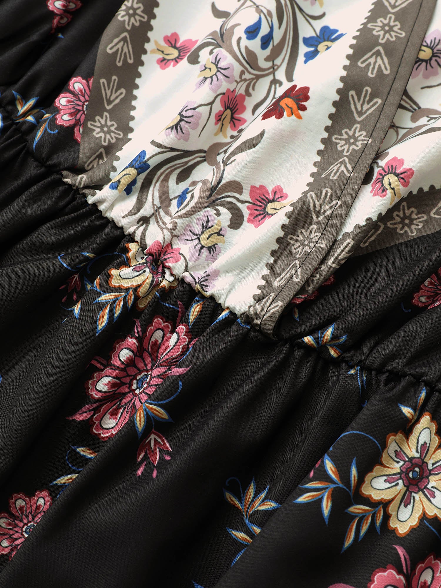 Boho Print Overlap Collar Belted Blouse - Image 5
