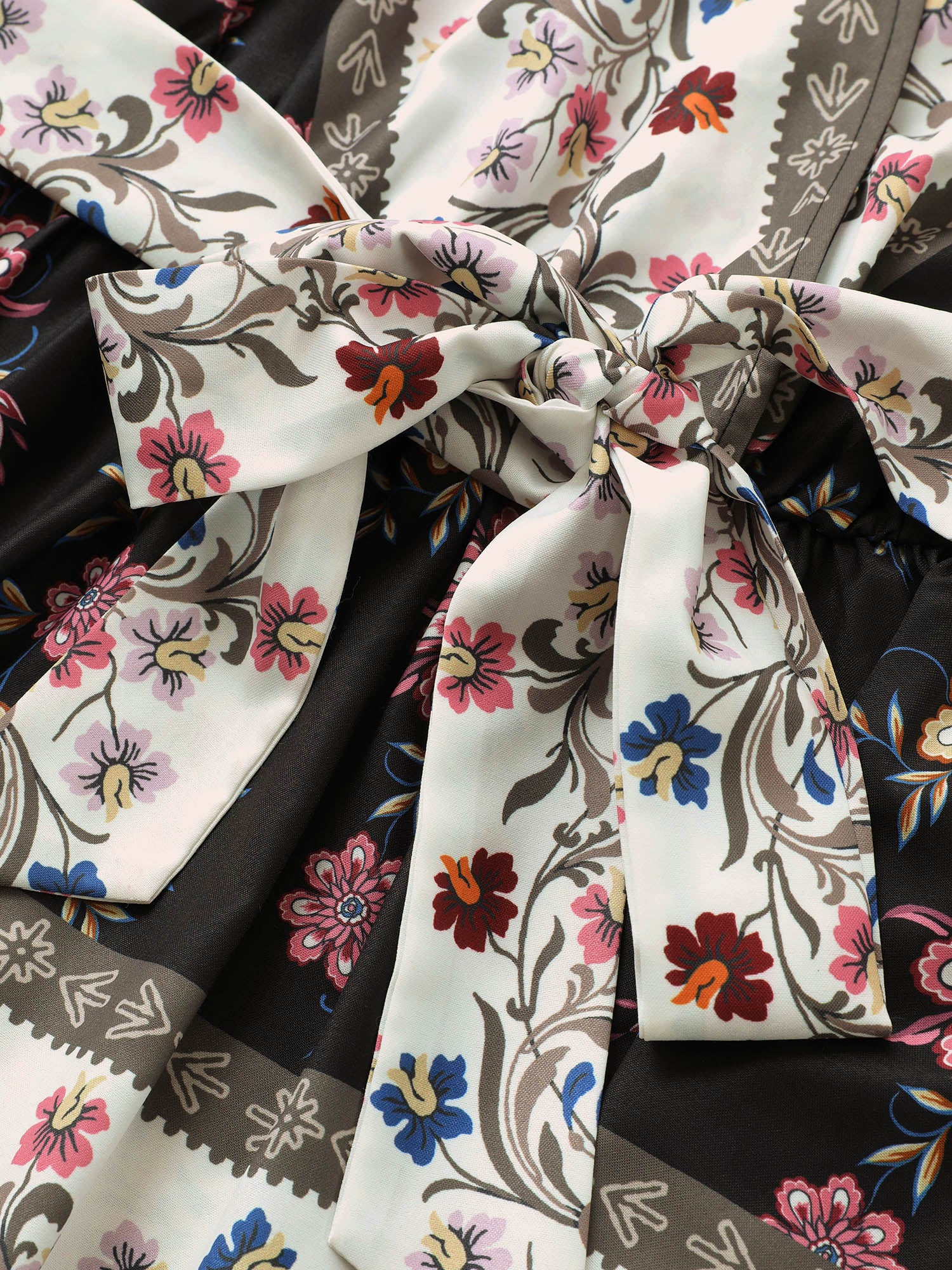 Boho Print Overlap Collar Belted Blouse - Image 6