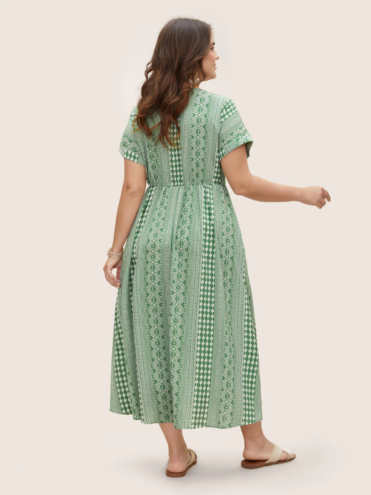 Boho Print Overlap Collar Dolman Sleeve Dress - Image 3