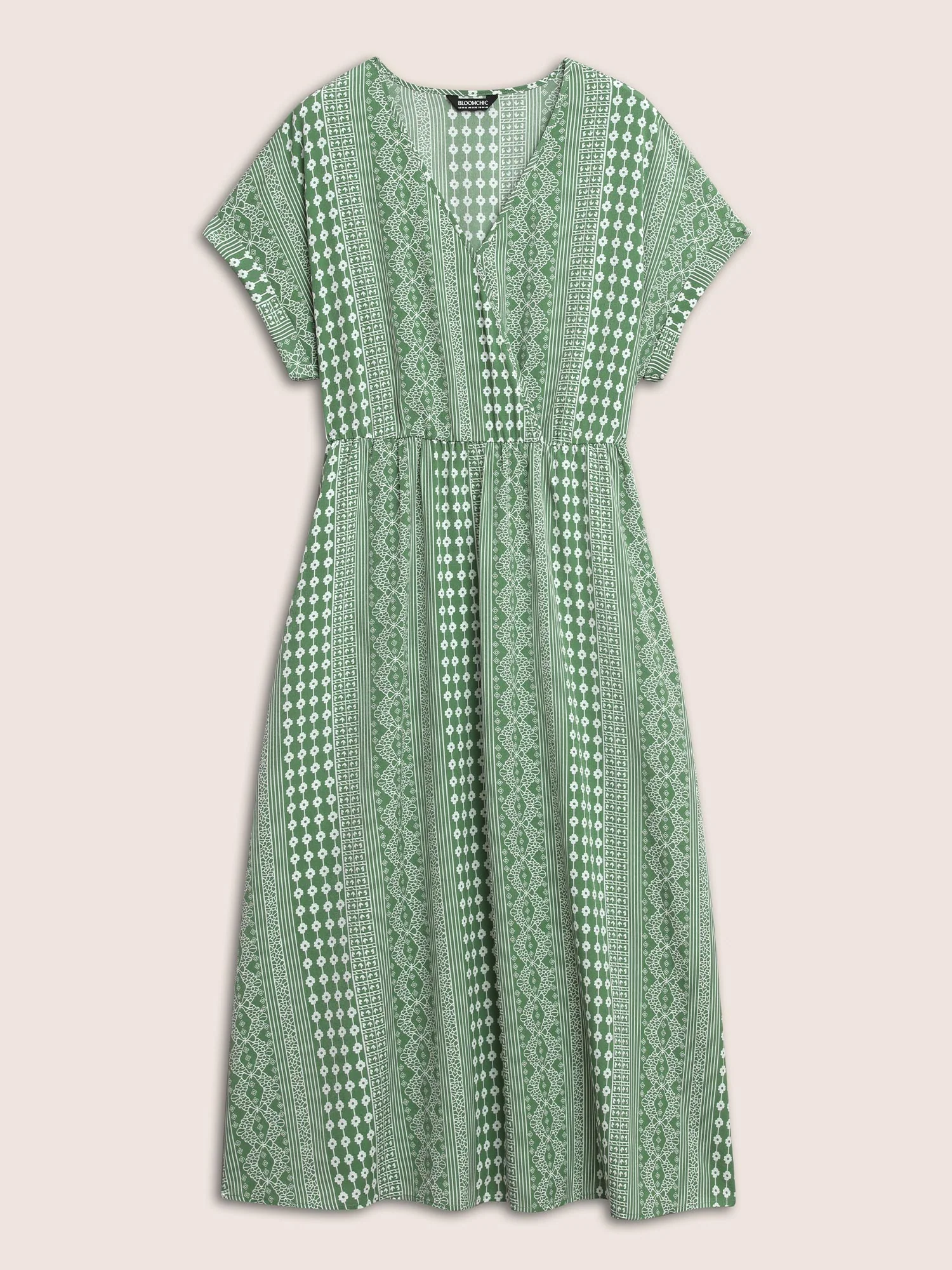Boho Print Overlap Collar Dolman Sleeve Dress - Image 7