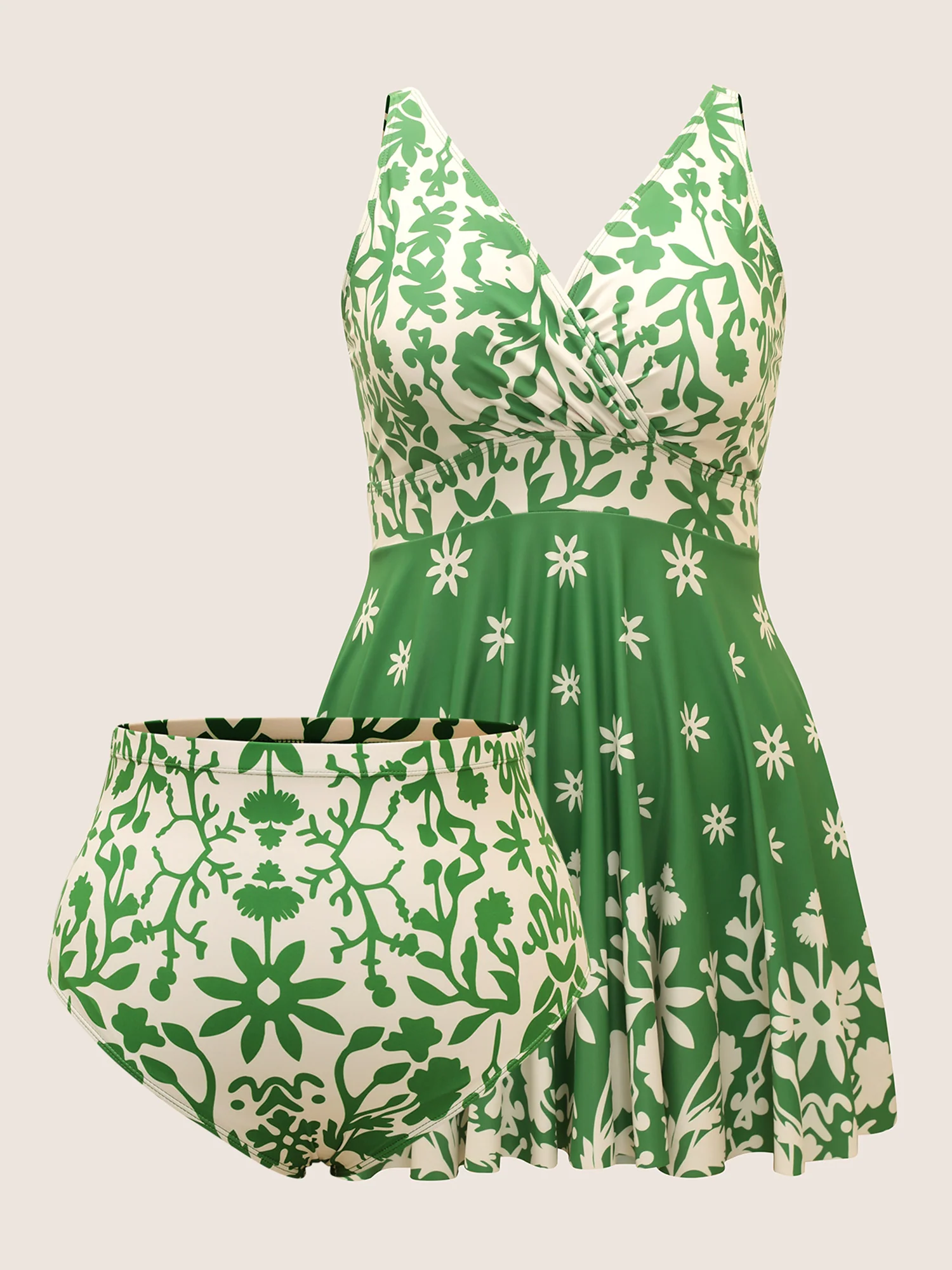 Boho Print Overlap Collar Gathered Swim Dress - Image 10