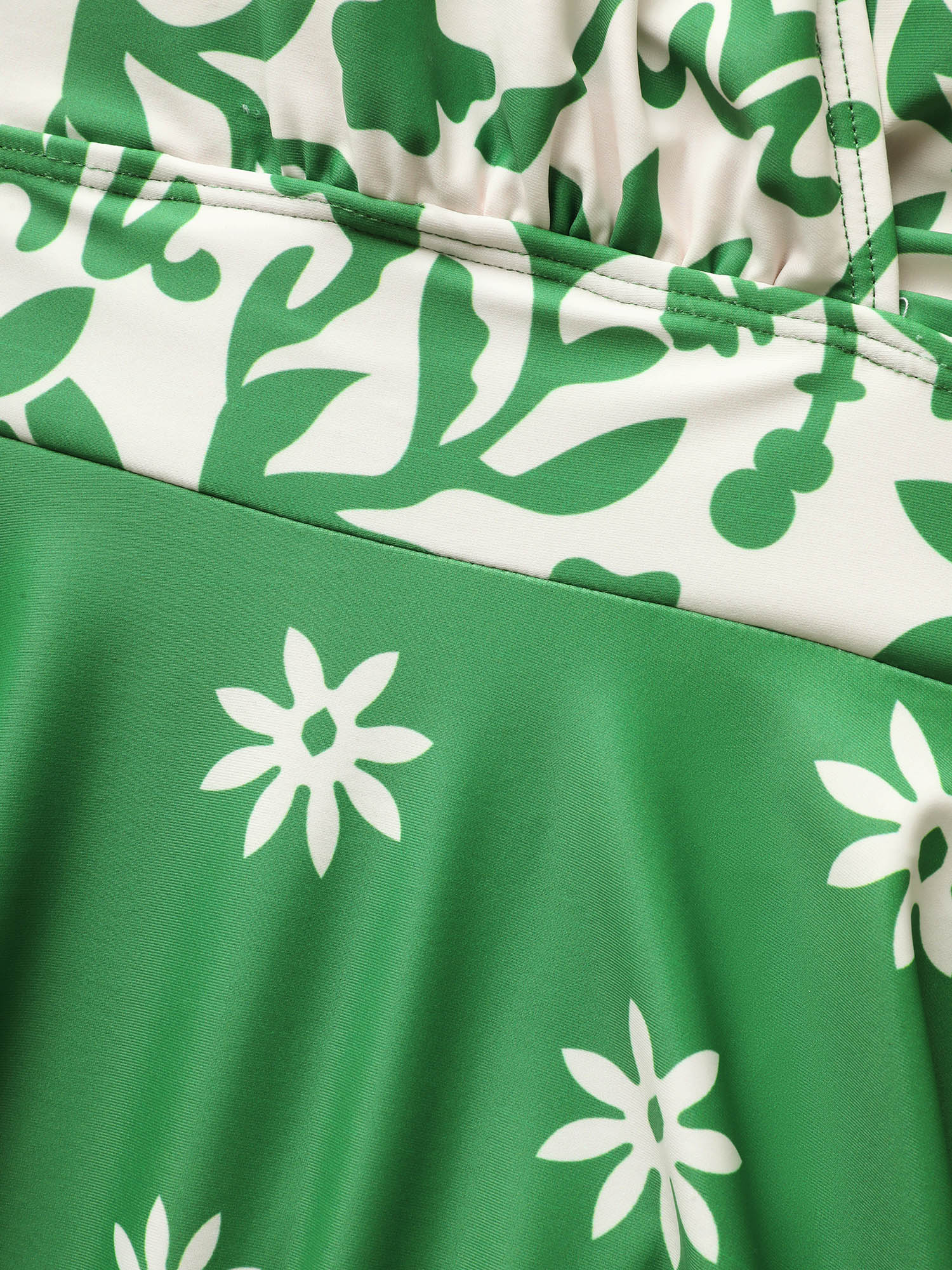 Boho Print Overlap Collar Gathered Swim Dress - Image 5