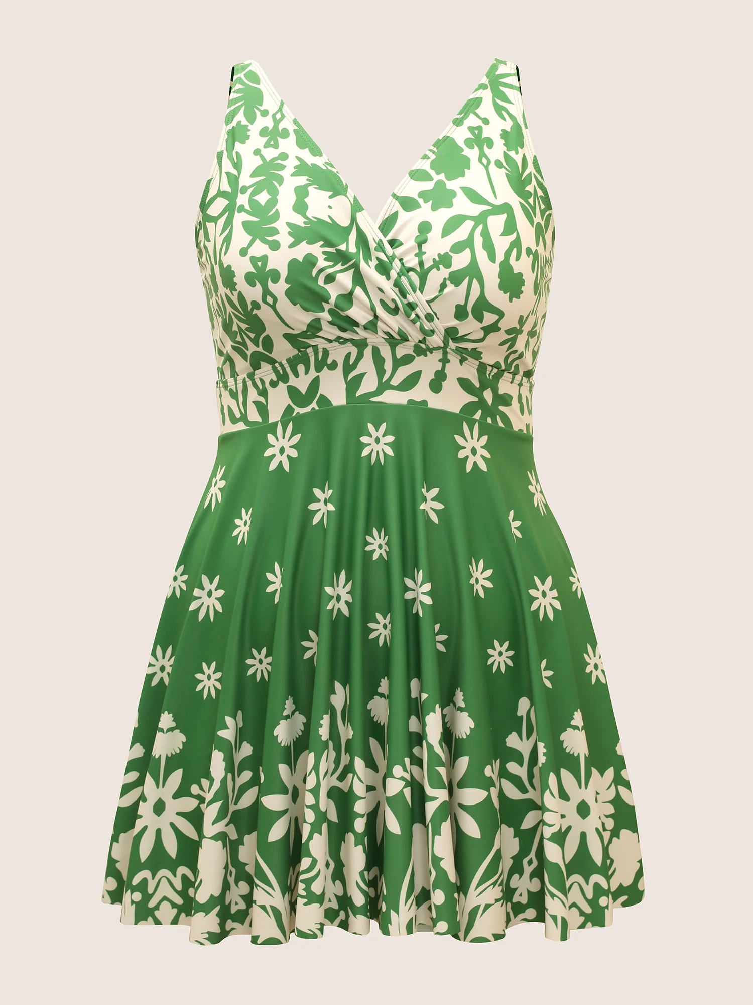 Boho Print Overlap Collar Gathered Swim Dress - Image 8