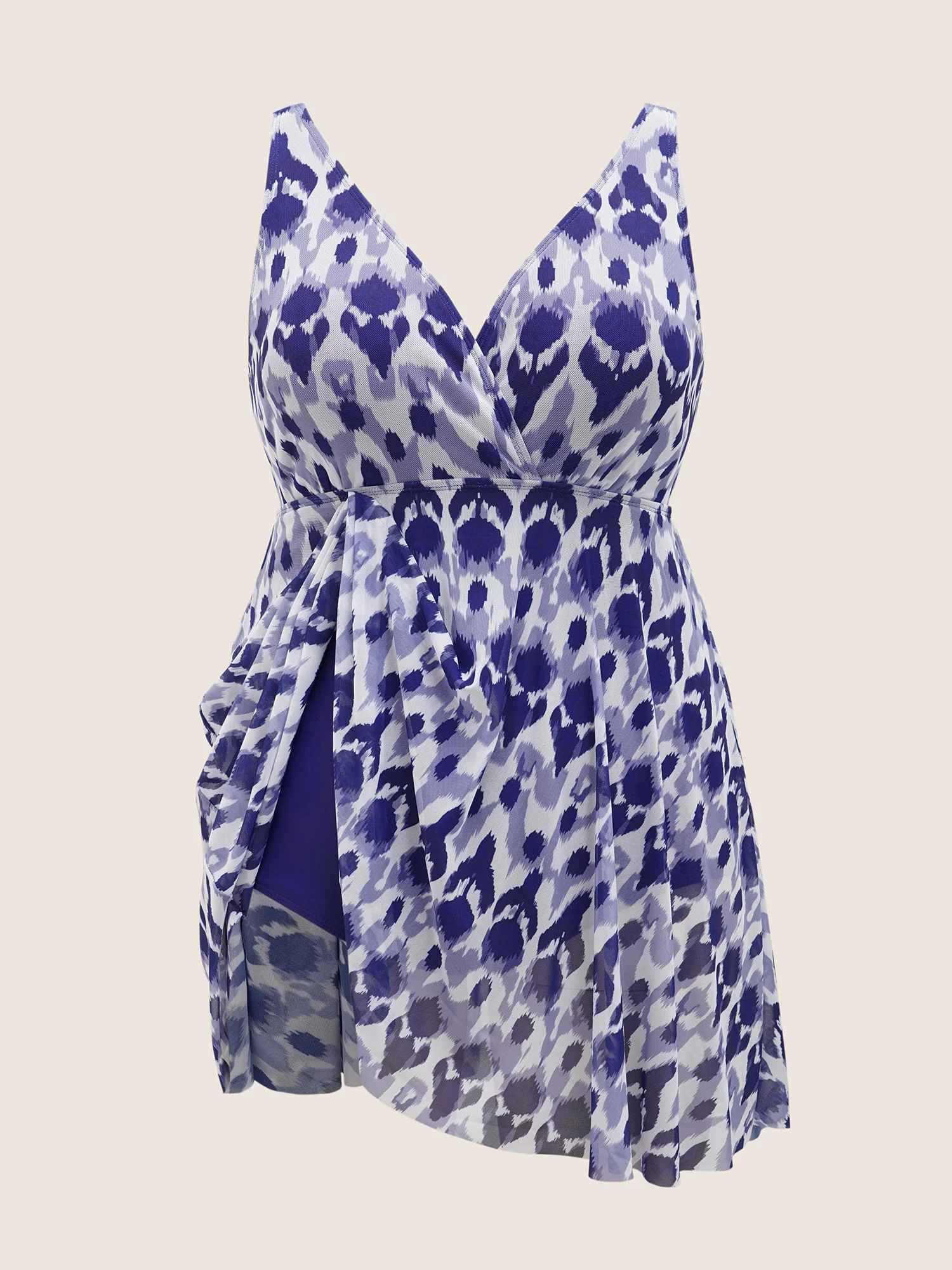 Boho Print Overlap Collar Mesh Swim Dress - Image 7