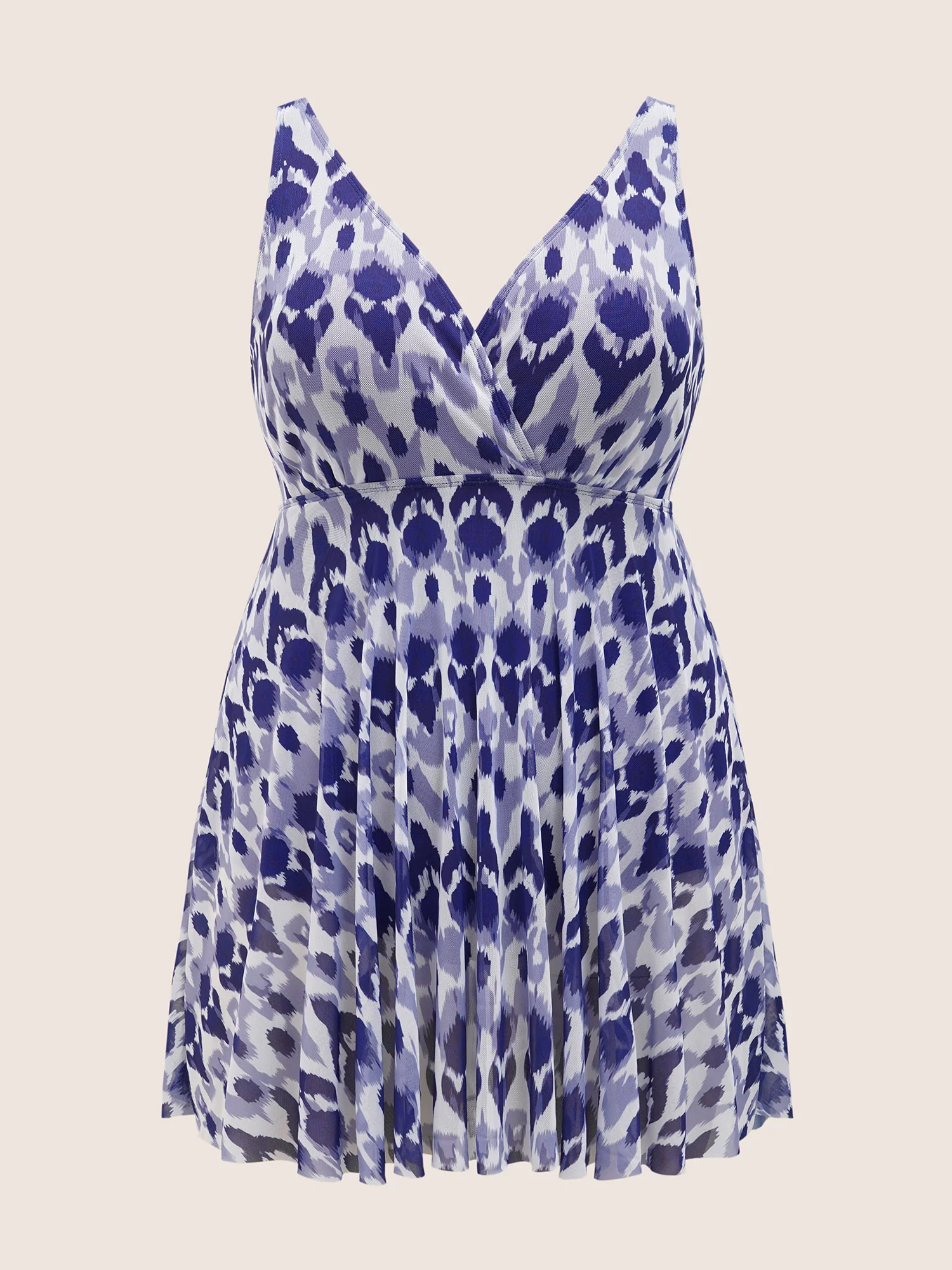 Boho Print Overlap Collar Mesh Swim Dress - Image 8