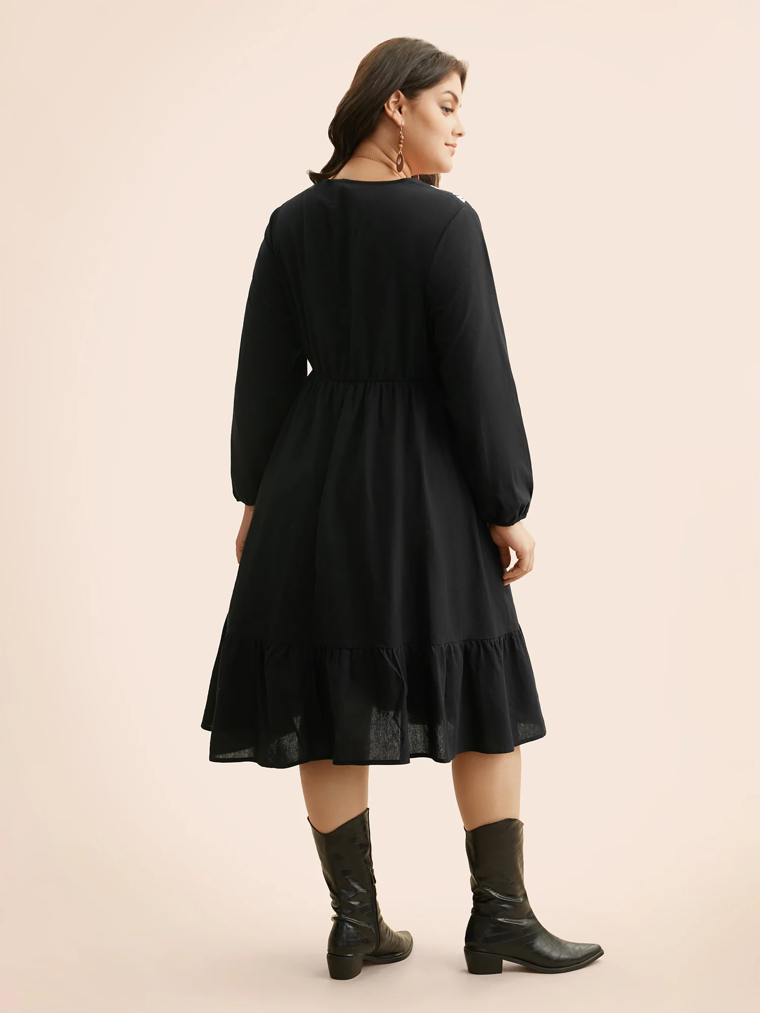 Boho Print Overlap Collar Midi Dress - Image 3