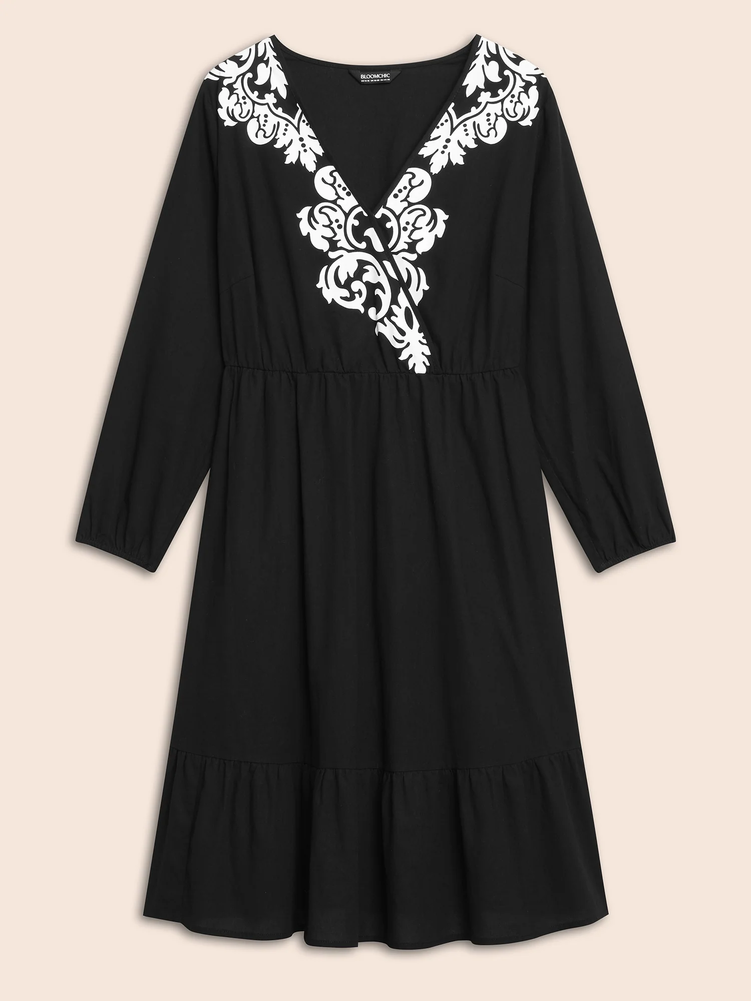 Boho Print Overlap Collar Midi Dress - Image 7