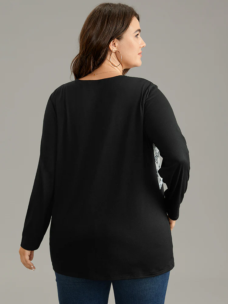 Boho Print Patchwork Button Up T-shirt - Image 2