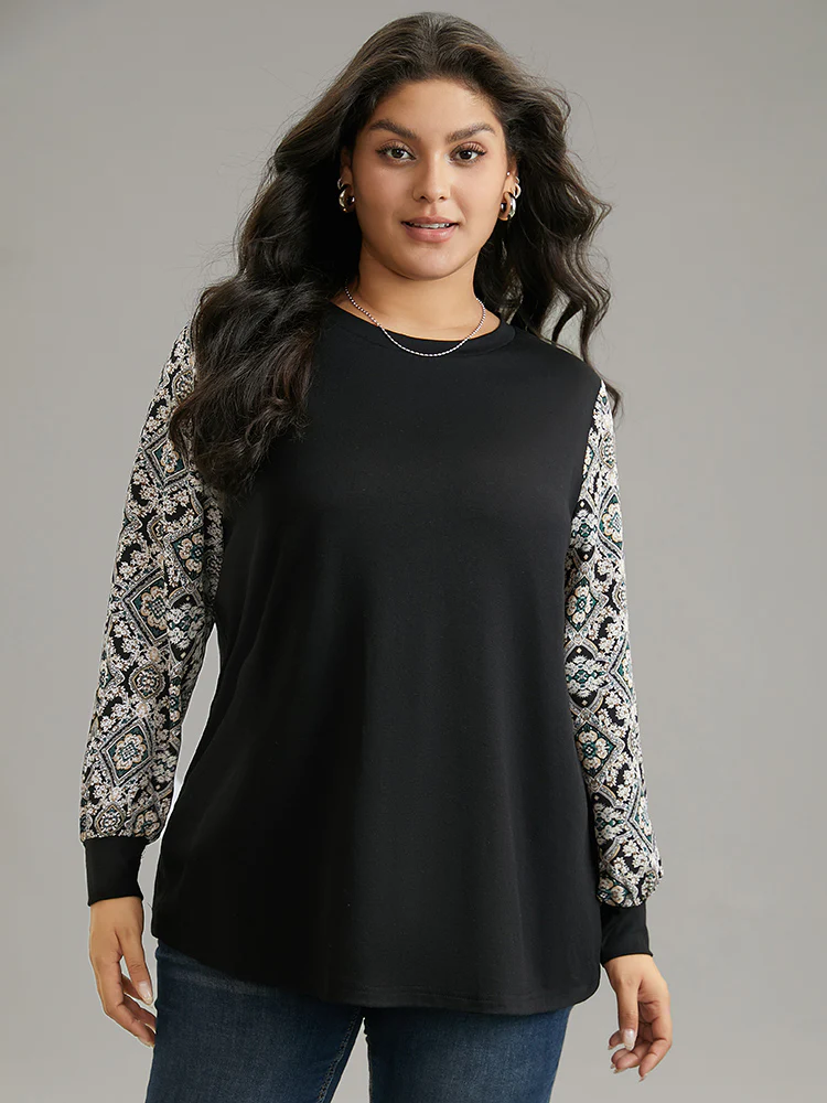 Boho Print Patchwork Crew Neck T-shirt - Image 3