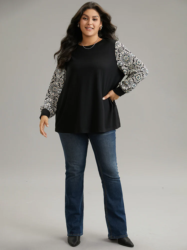 Boho Print Patchwork Crew Neck T-shirt - Image 4