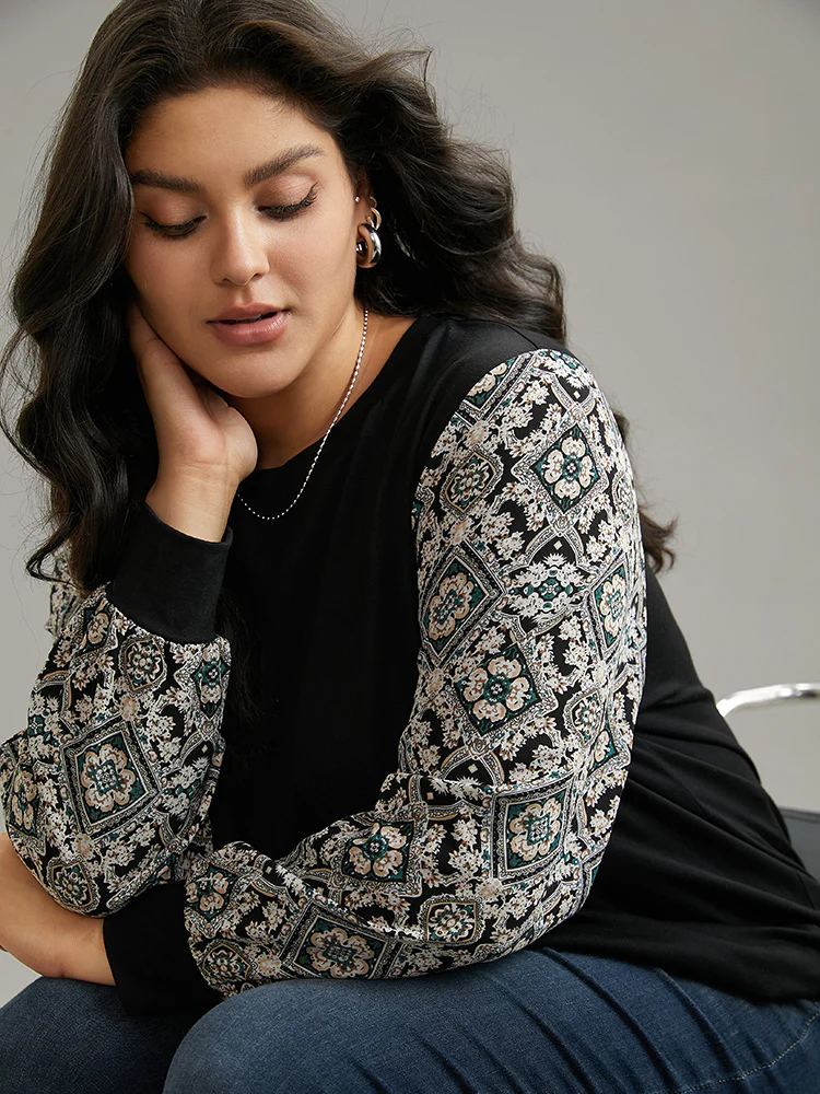 Boho Print Patchwork Crew Neck T-shirt - Image 5