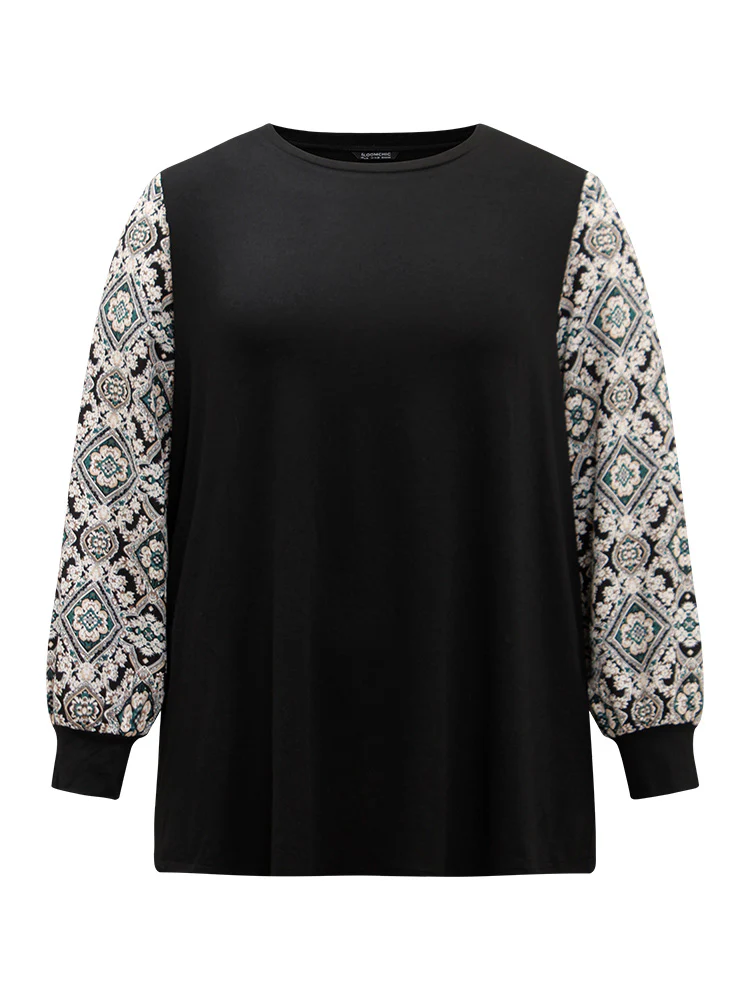 Boho Print Patchwork Crew Neck T-shirt - Image 6