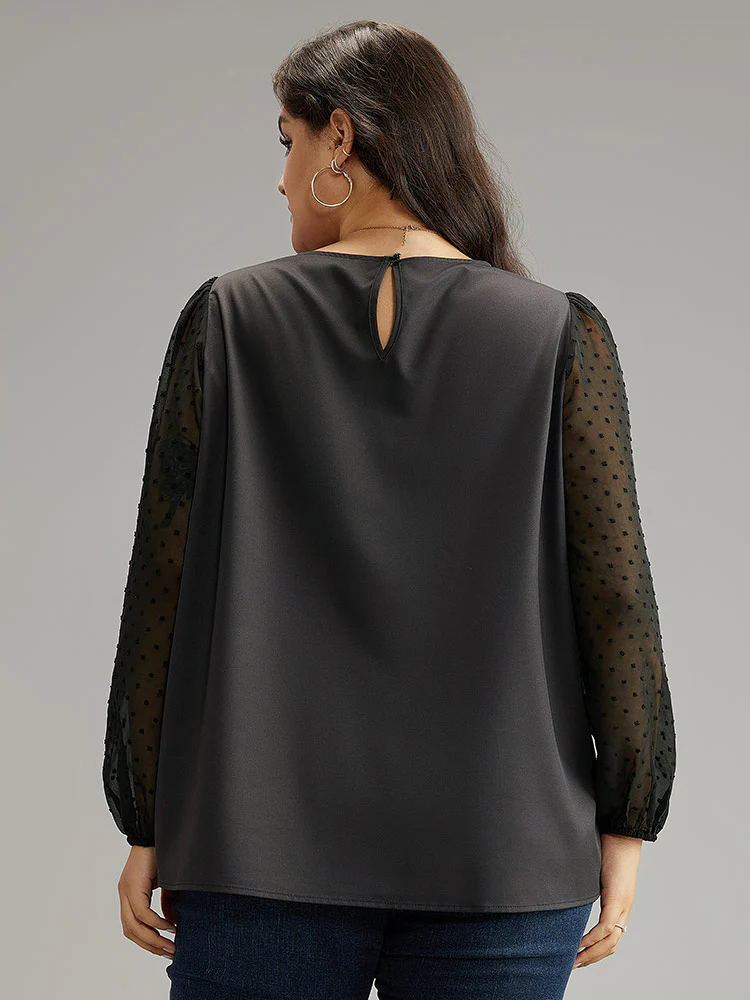 Boho Print Patchwork Mesh Lantern Sleeve Blouse - Image 5