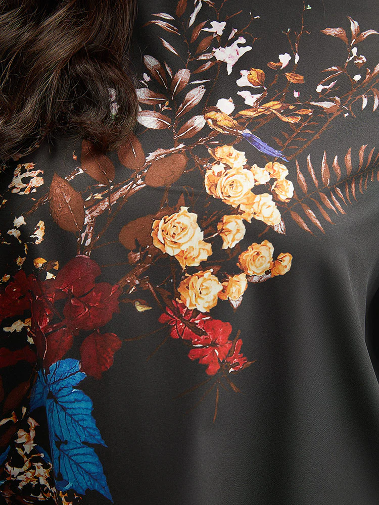 Boho Print Patchwork Mesh Lantern Sleeve Blouse - Image 7
