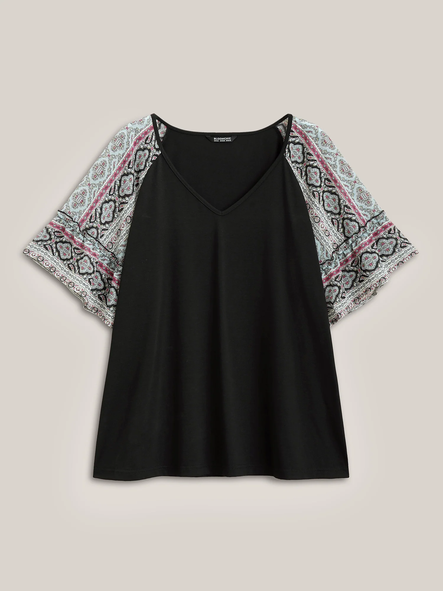 Boho Print Patchwork Raglan Sleeve T-shirt - Image 10