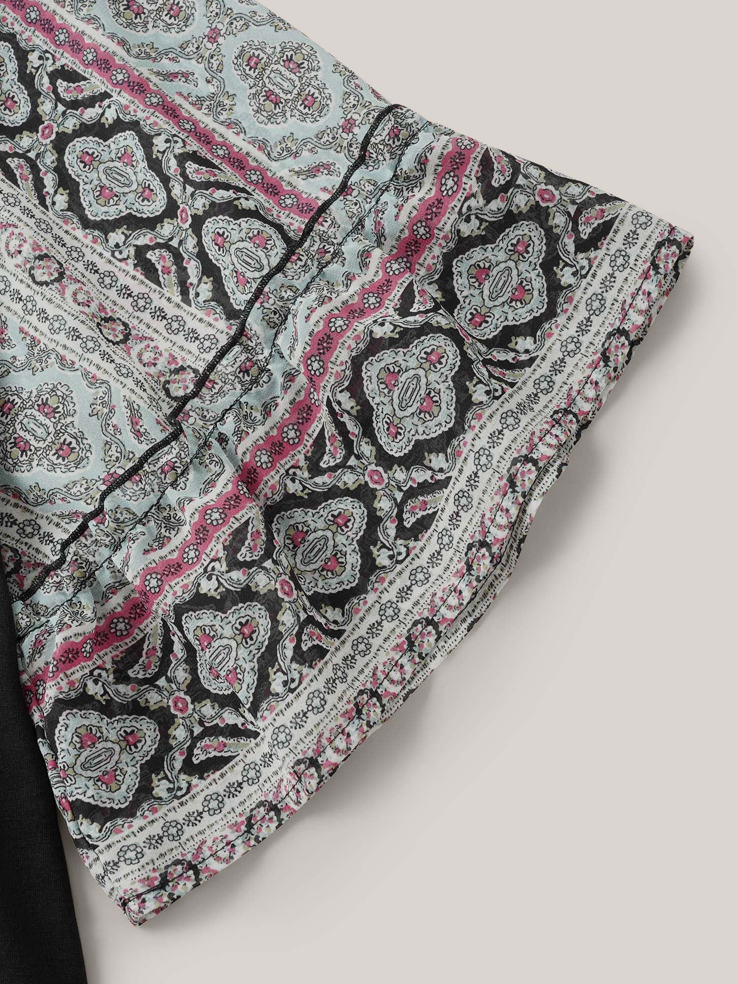 Boho Print Patchwork Raglan Sleeve T-shirt - Image 11