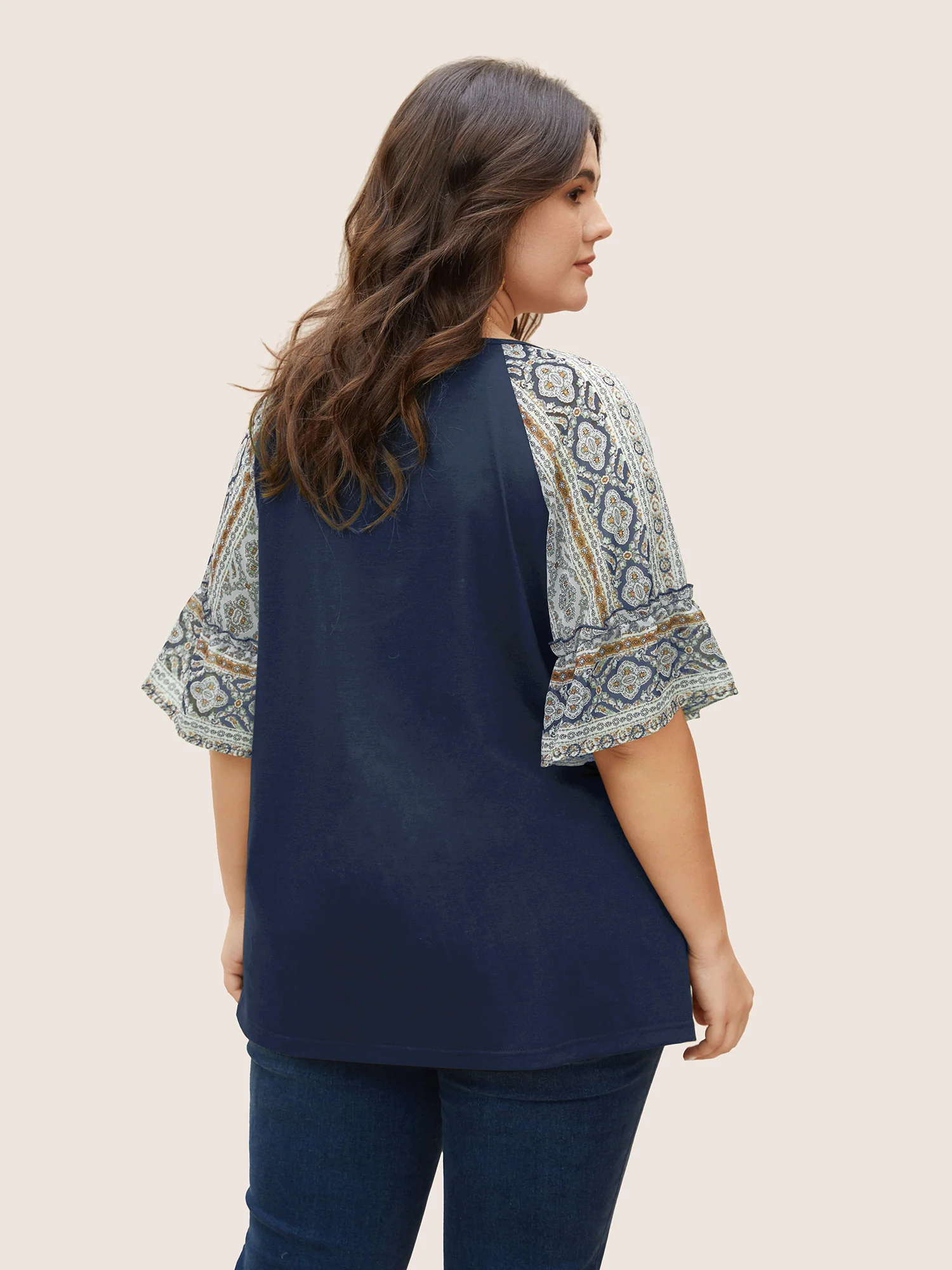Boho Print Patchwork Raglan Sleeve T-shirt - Image 18