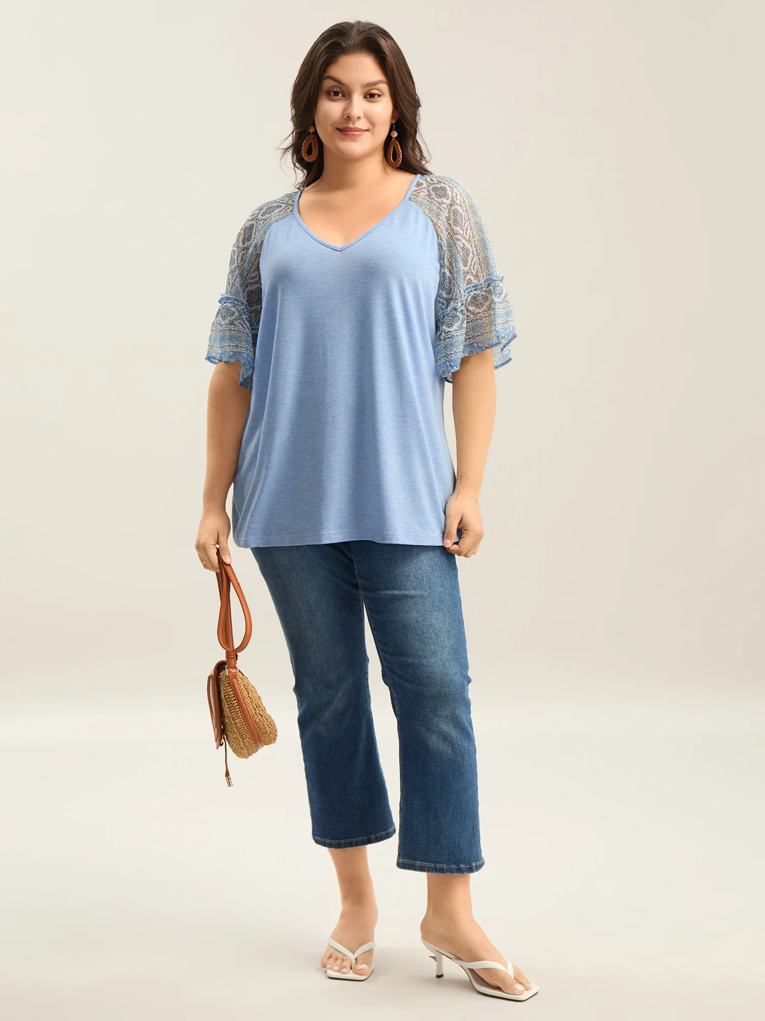 Boho Print Patchwork Raglan Sleeve T-shirt - Image 21