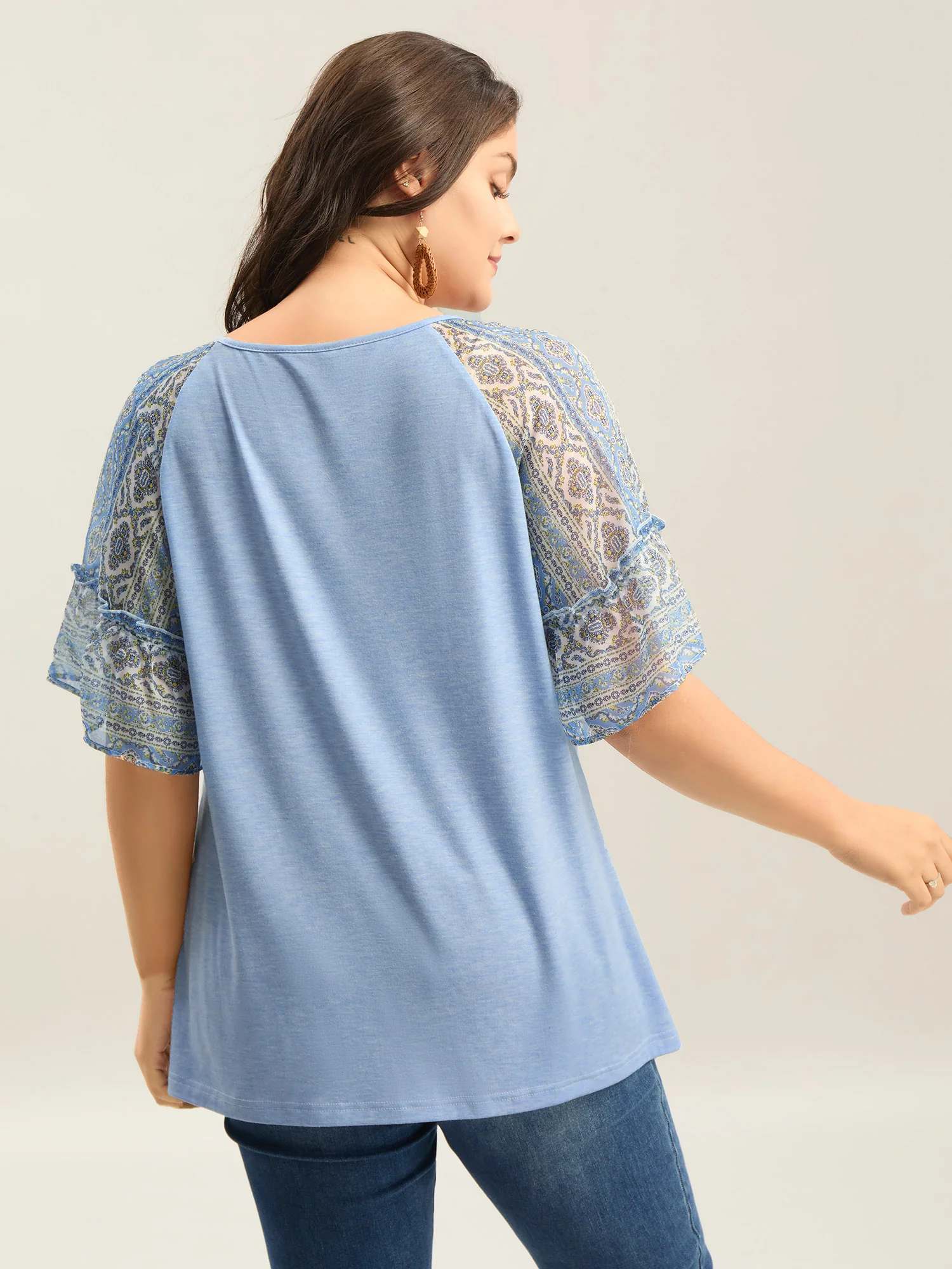 Boho Print Patchwork Raglan Sleeve T-shirt - Image 23